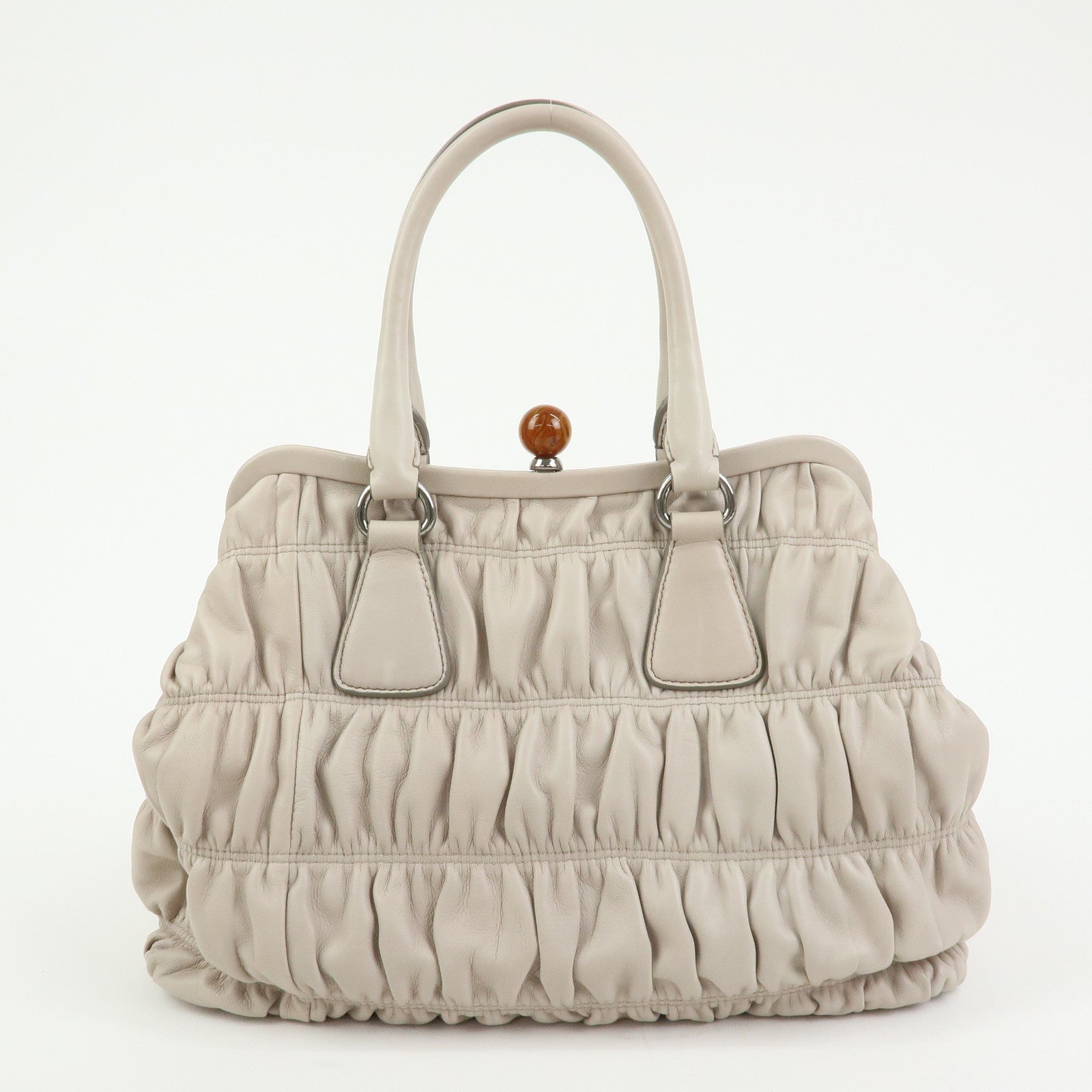 PRADA Nappa Gaufre Leather Hand Bag Tote Bag Ivory BN2242
