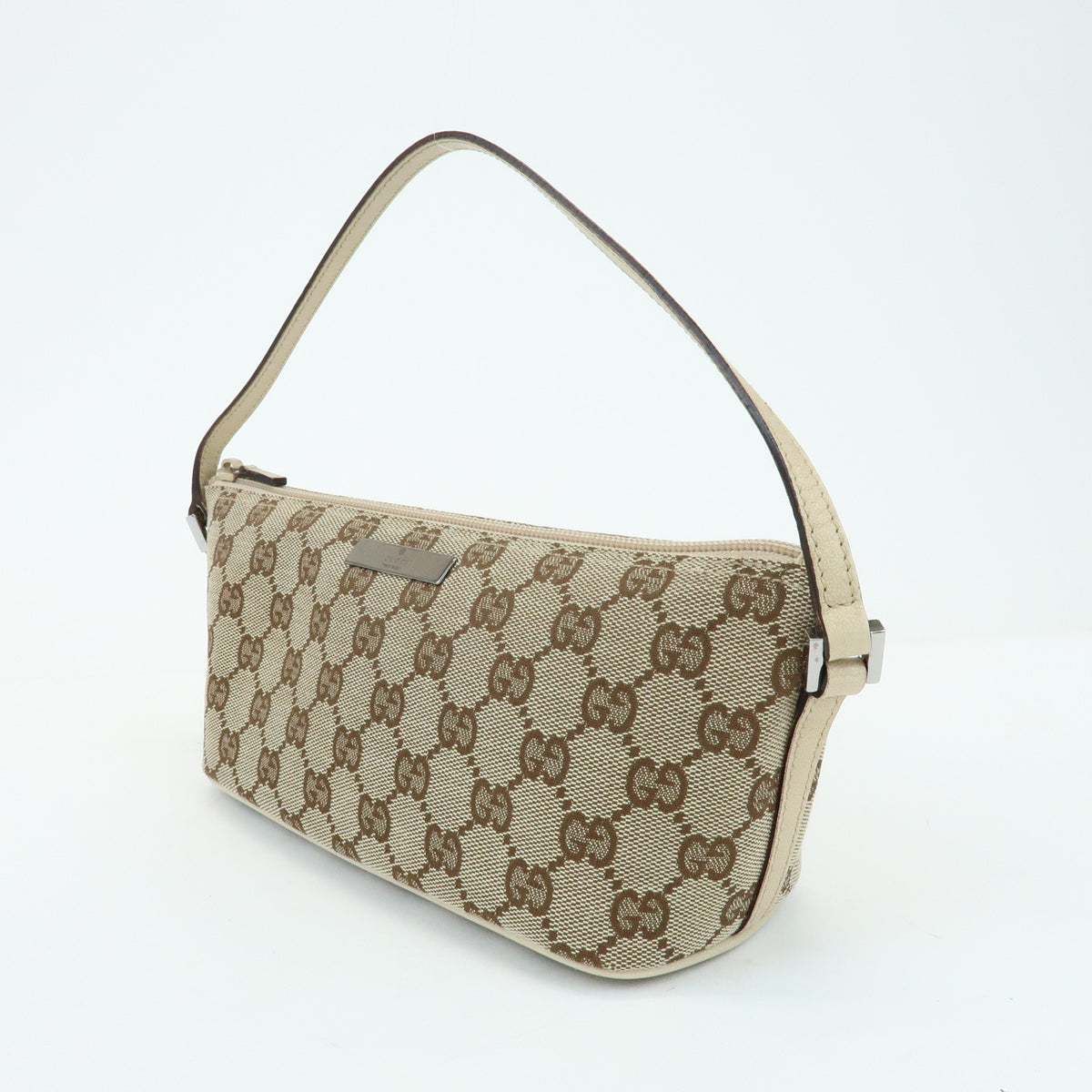 GUCCI Boat Bag GG Canvas Leather Hand Bag Accessory Pouch Beige 07198