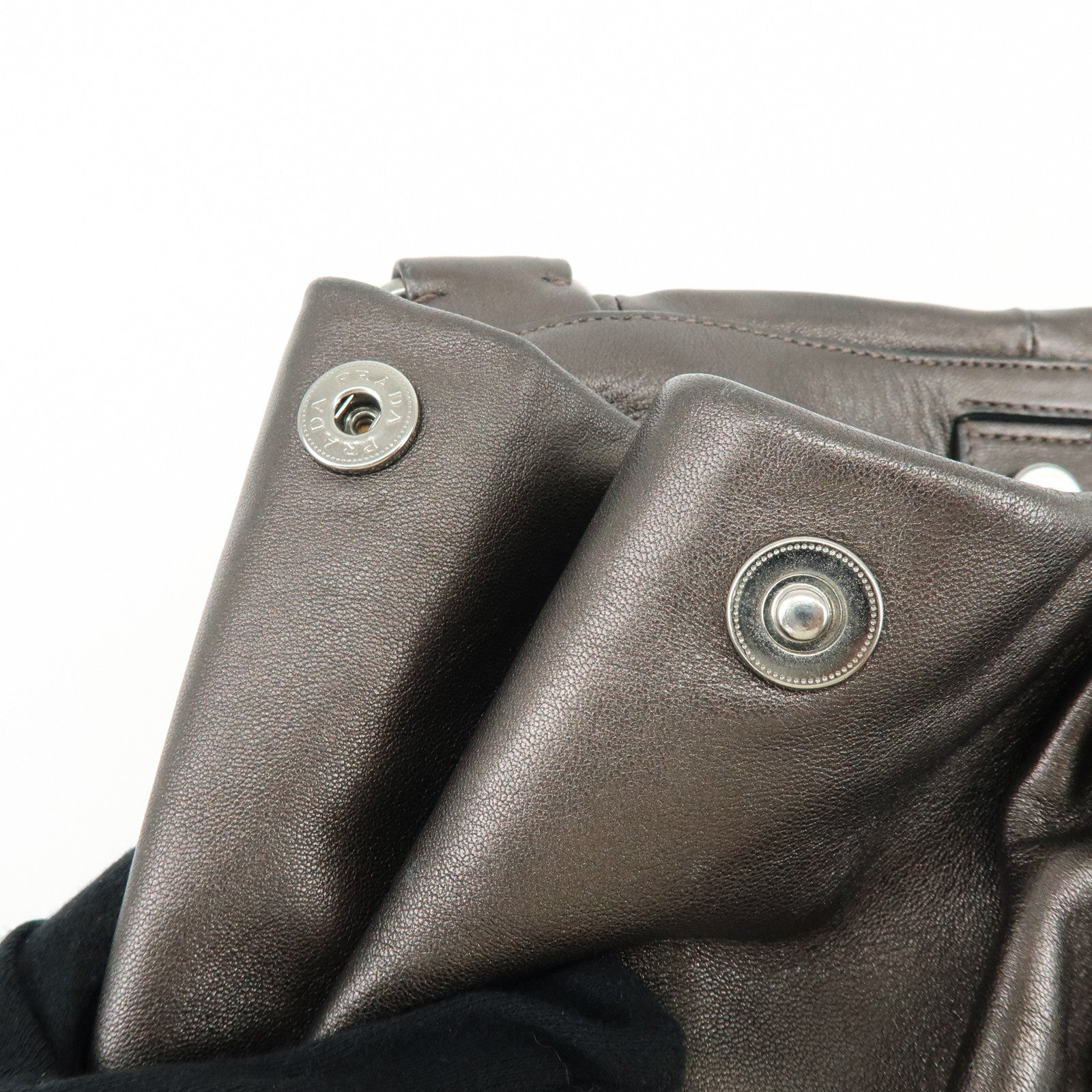 PRADA Gathered Nappa Leather Tote Bag Hand Bag Brown