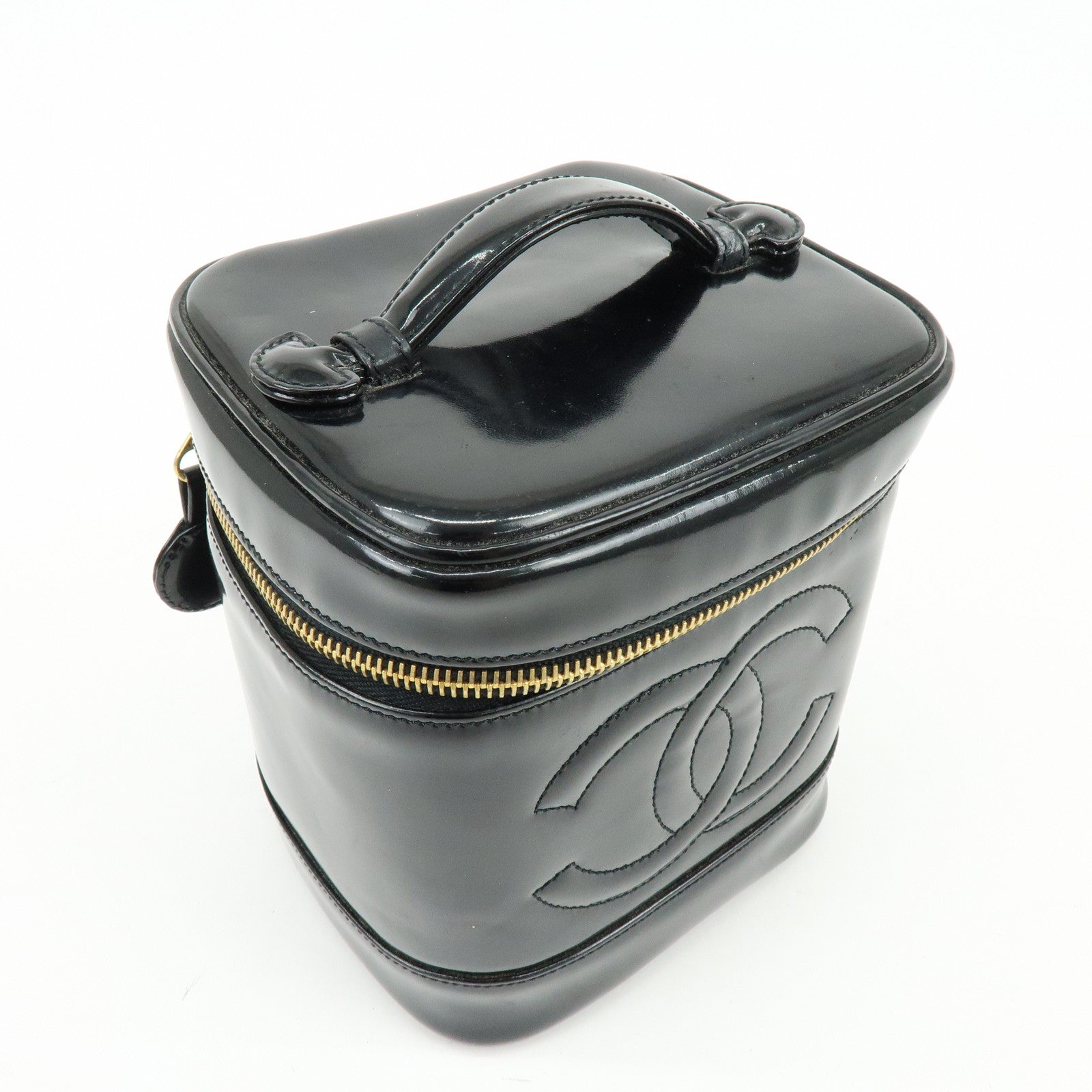 CHANEL COCO Mark Patent Leather Vanity Bag Hand Bag Black A01998