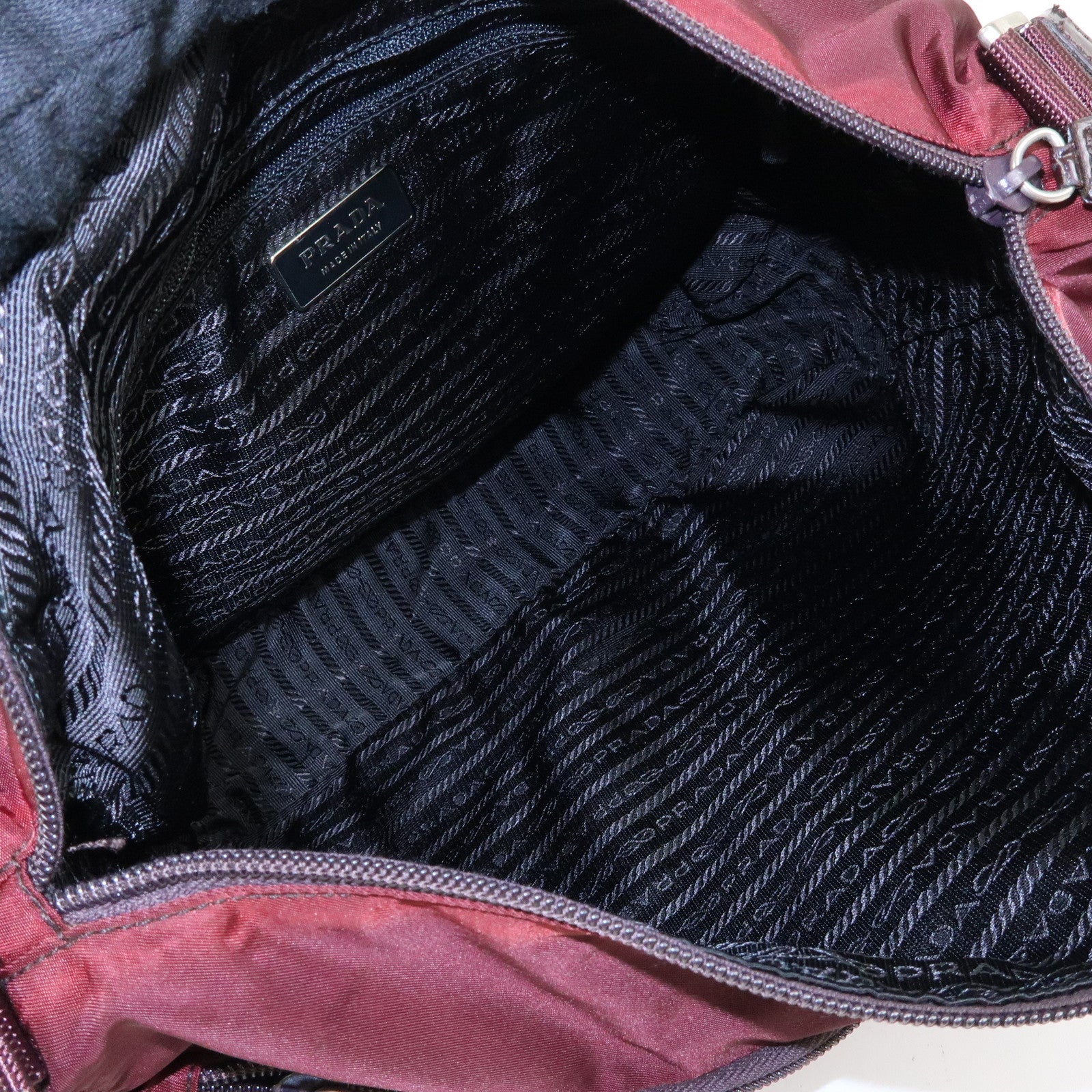 PRADA Triangle Logo Nylon Leather Shoulder Bag Burgundy BT0426