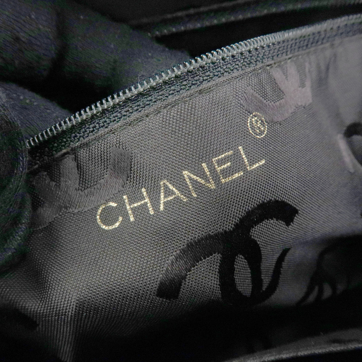 CHANEL Chevron COCO Mark Caviarskin Chain Shoulder Bag  Black