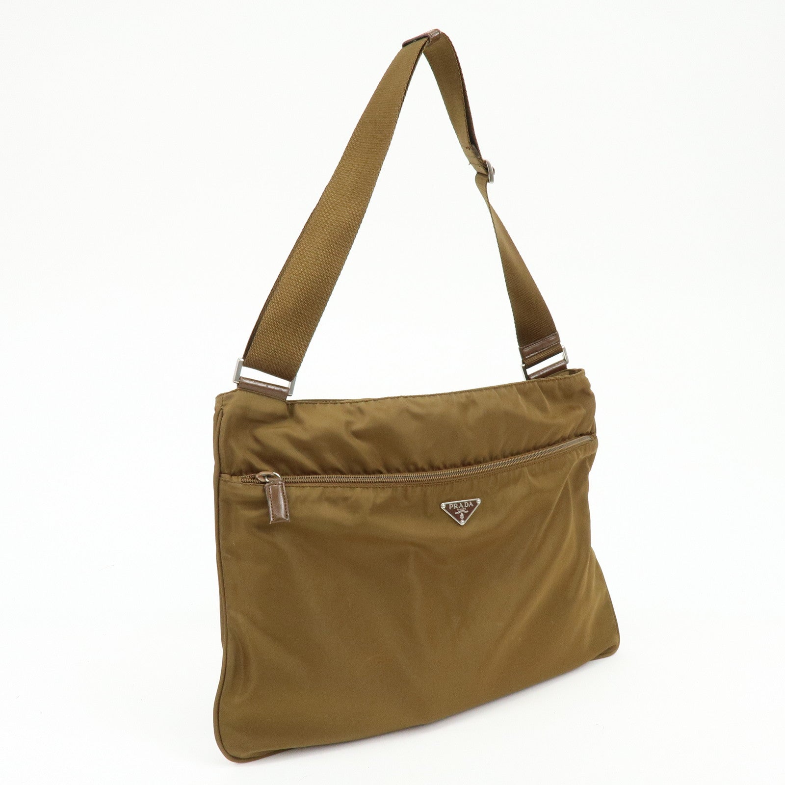 PRADA Triangle Logo Nylon Shoulder Bag Crossbody Bag Khaki