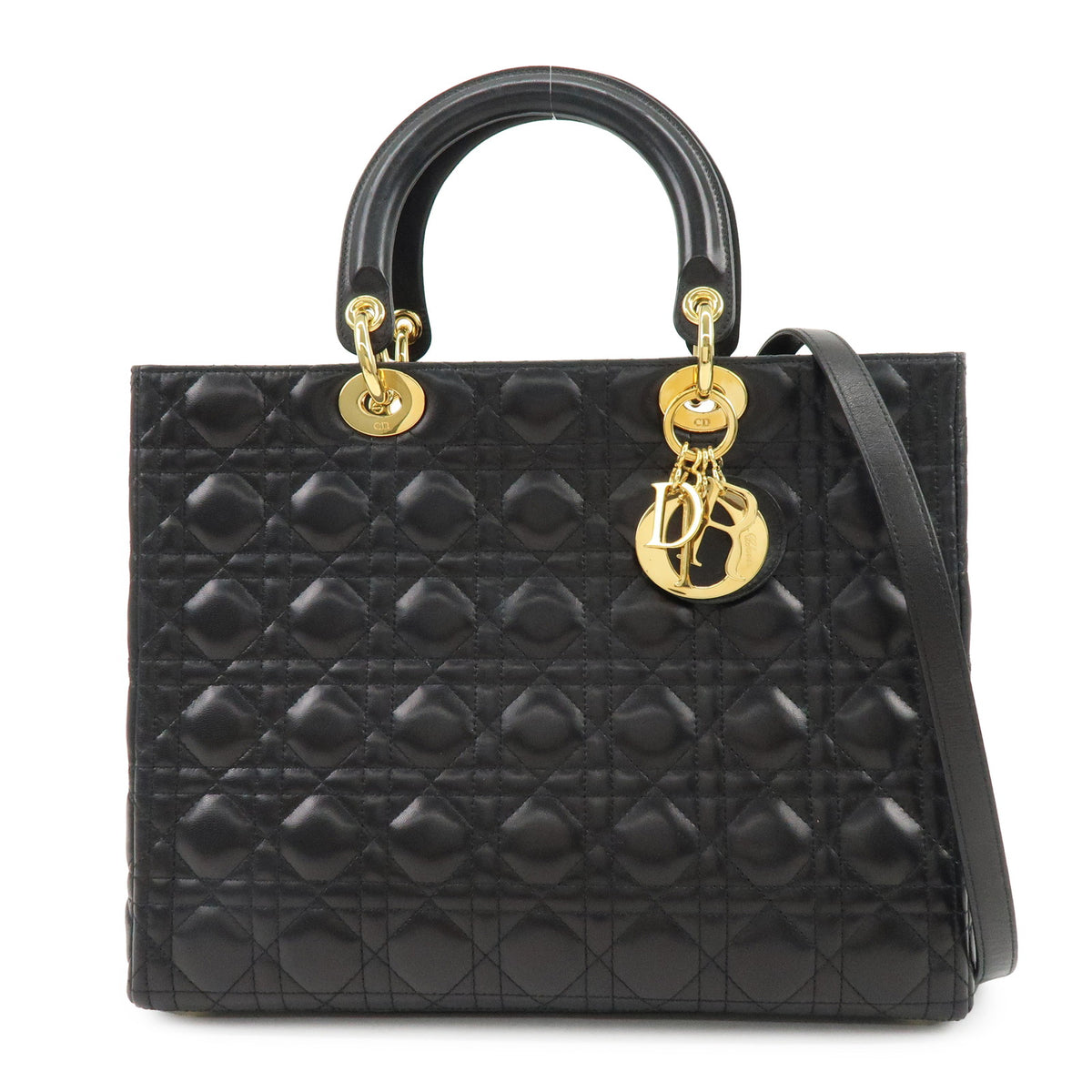 Christian Dior Lady Dior Cannage Leather 2Way Bag Hand Bag Black