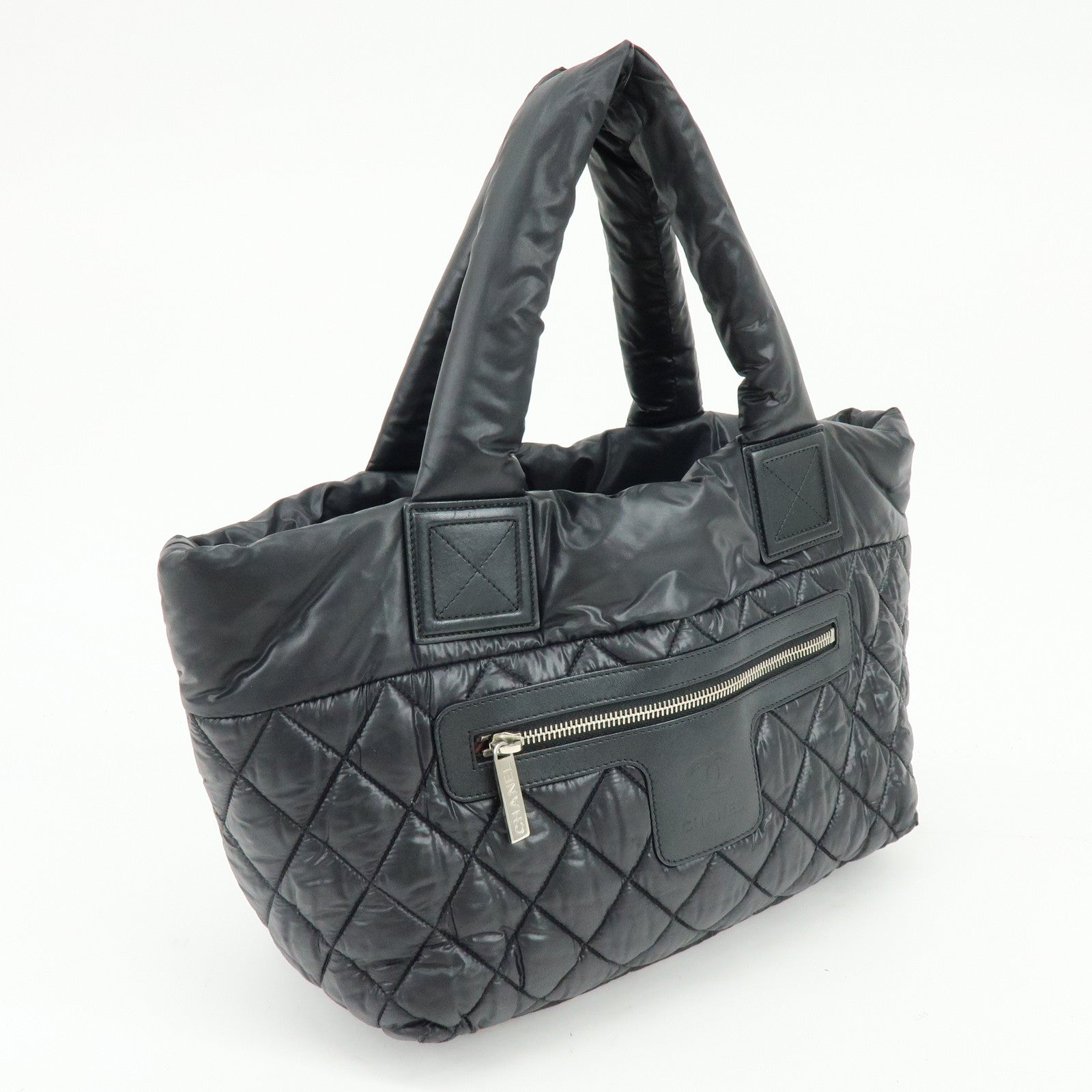 CHANEL COCO Cocoon PM Nylon Lamb Skin Tote Bag Black A48610