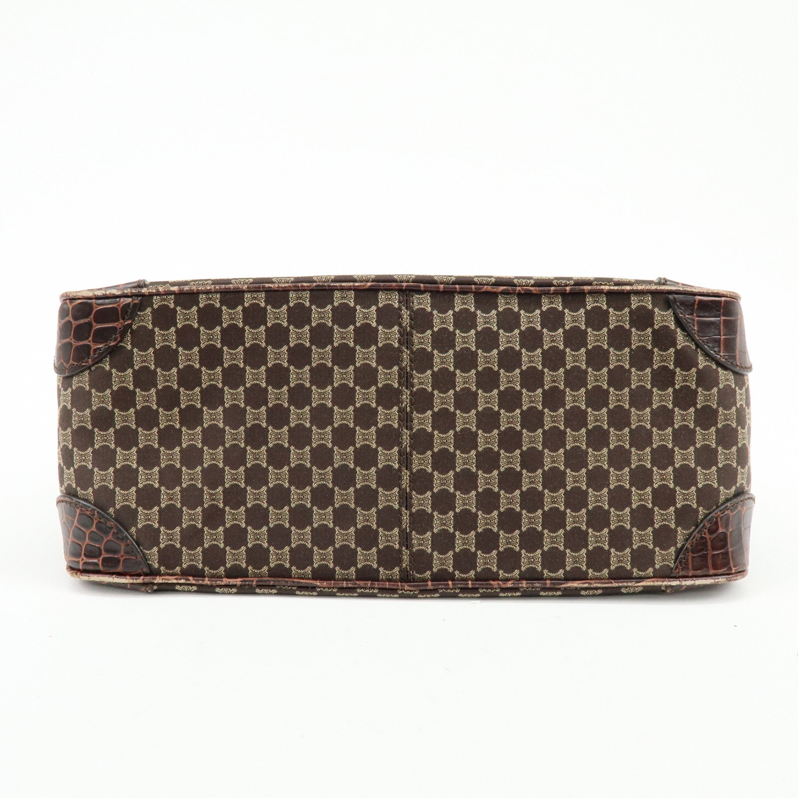 CELINE Macadam Boogie Bag Embossed Leather Canvas Hand Bag Brown