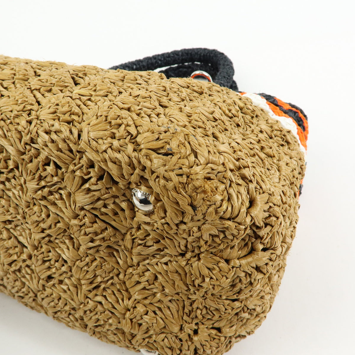 PRADA Triangle Logo Raffia 2Way Bag Tote Bag Beige Orange Black 1BG889