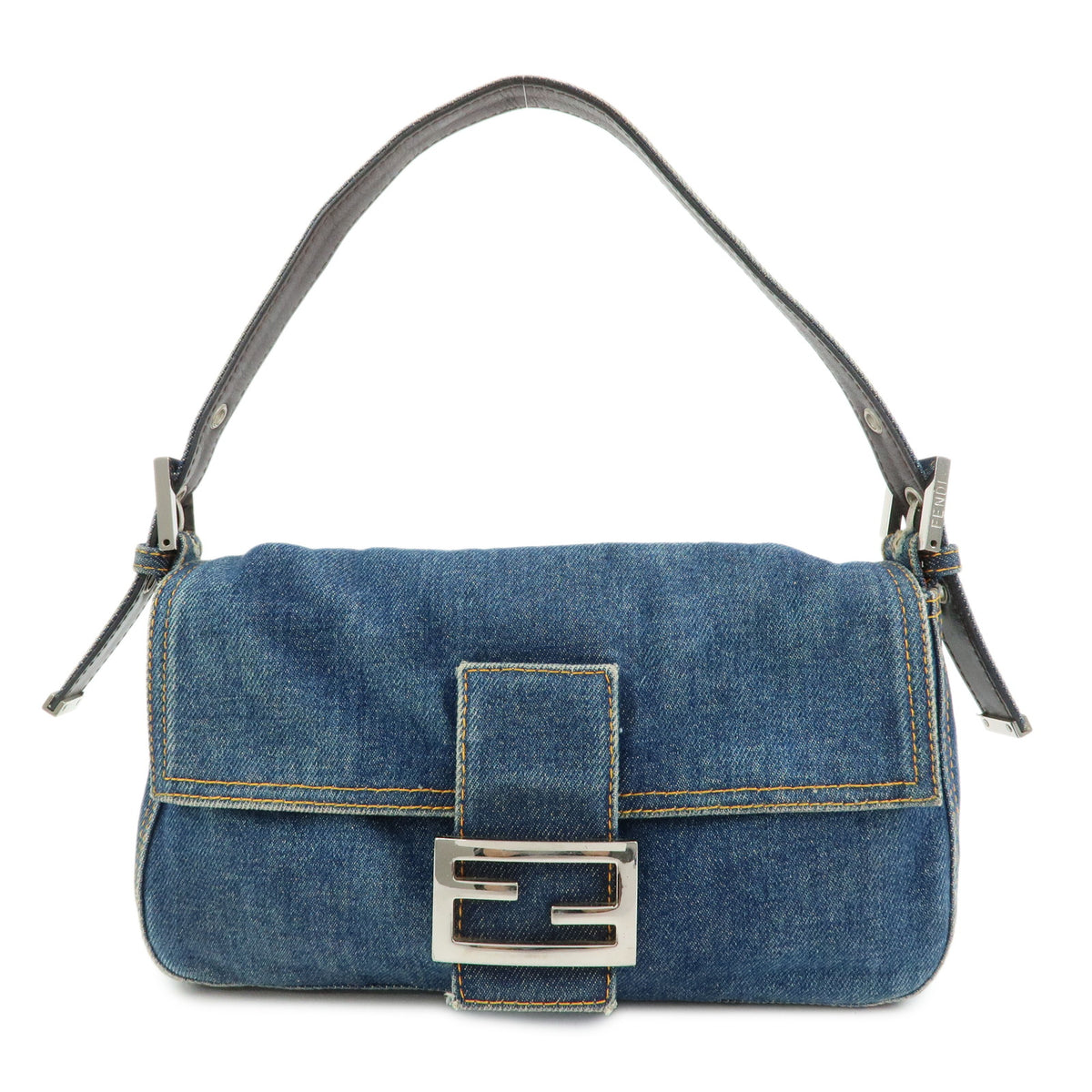 FENDI Mamma Baguette Denim Leather Shoulder Bag Blue 26424