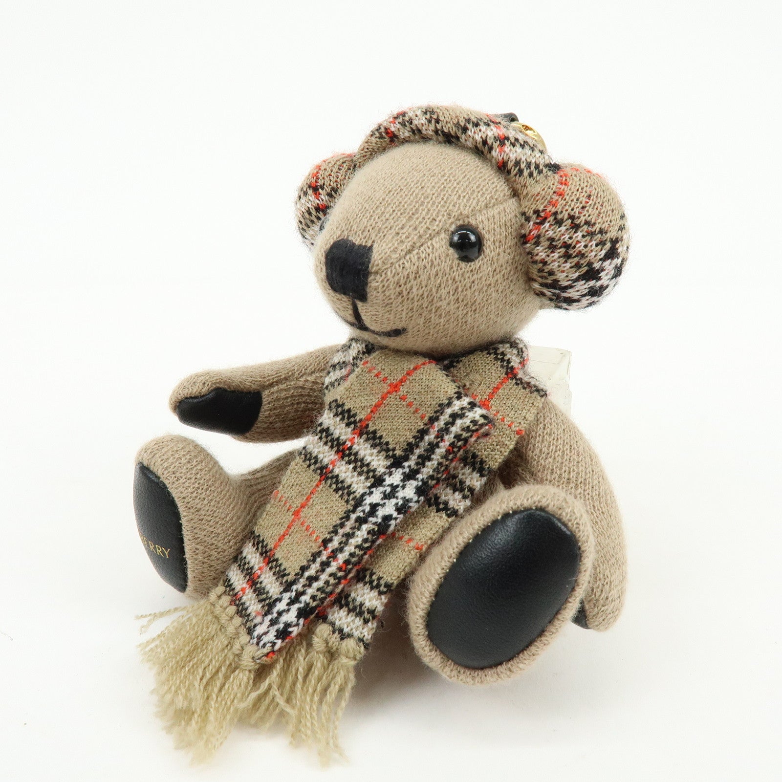 BURBERRY Nova Plaid Wool Cashmere Leather Bag Charm Brown