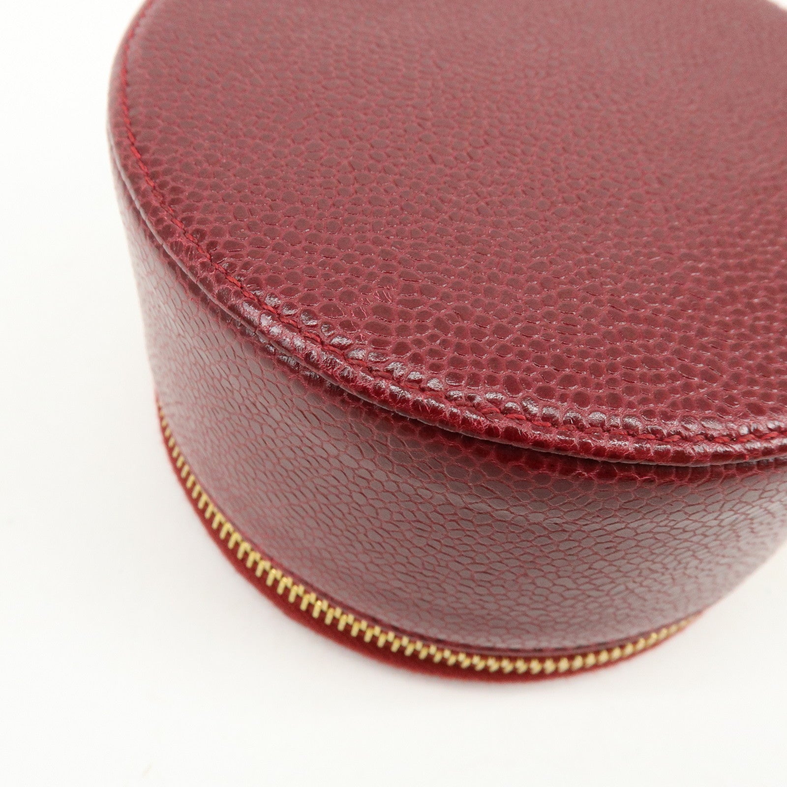 CHANEL COCO Mark Caviarskin Cosmetic Pouch Jewelry Case Bourdeaux Gold