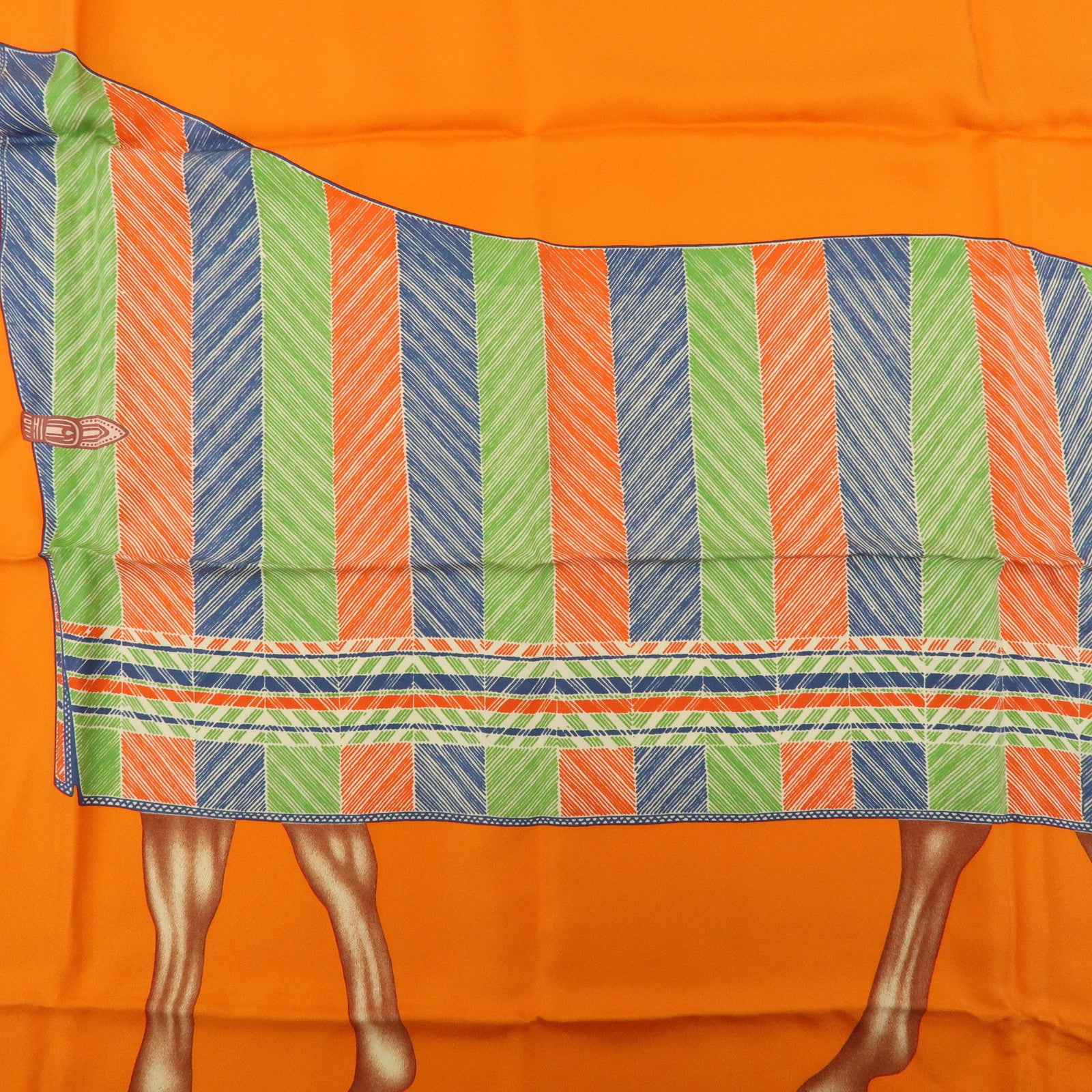 HERMES Carre 90 Silk 100% Scarf Favori du Faubourg Wash Orange Blue