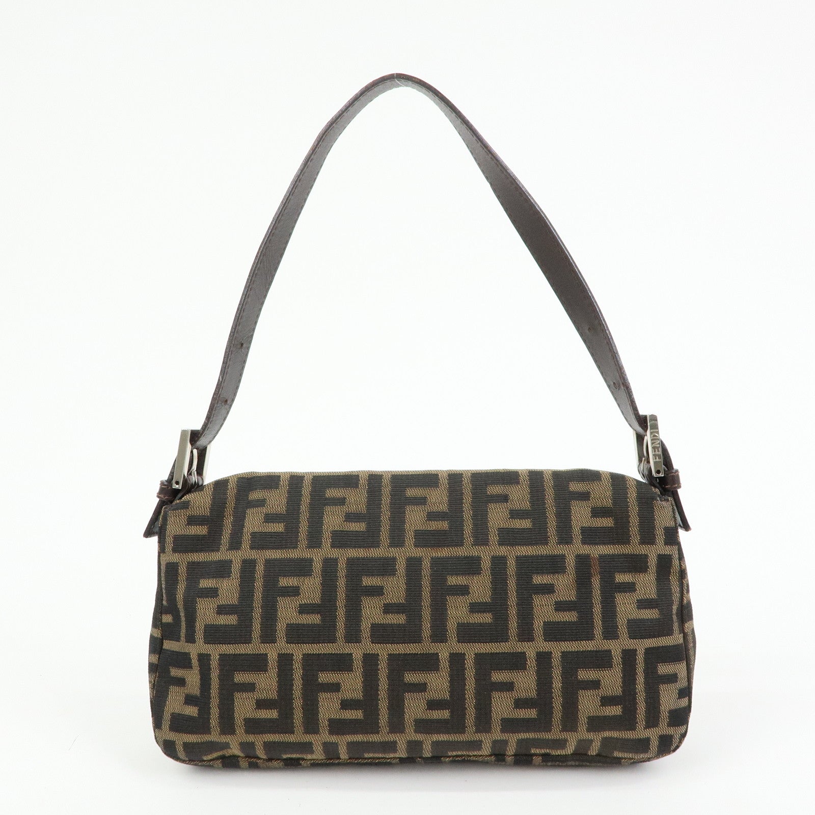 FENDI Mamma Baguette Zucca Canvas Leather Shoulder Bag Brown 26424