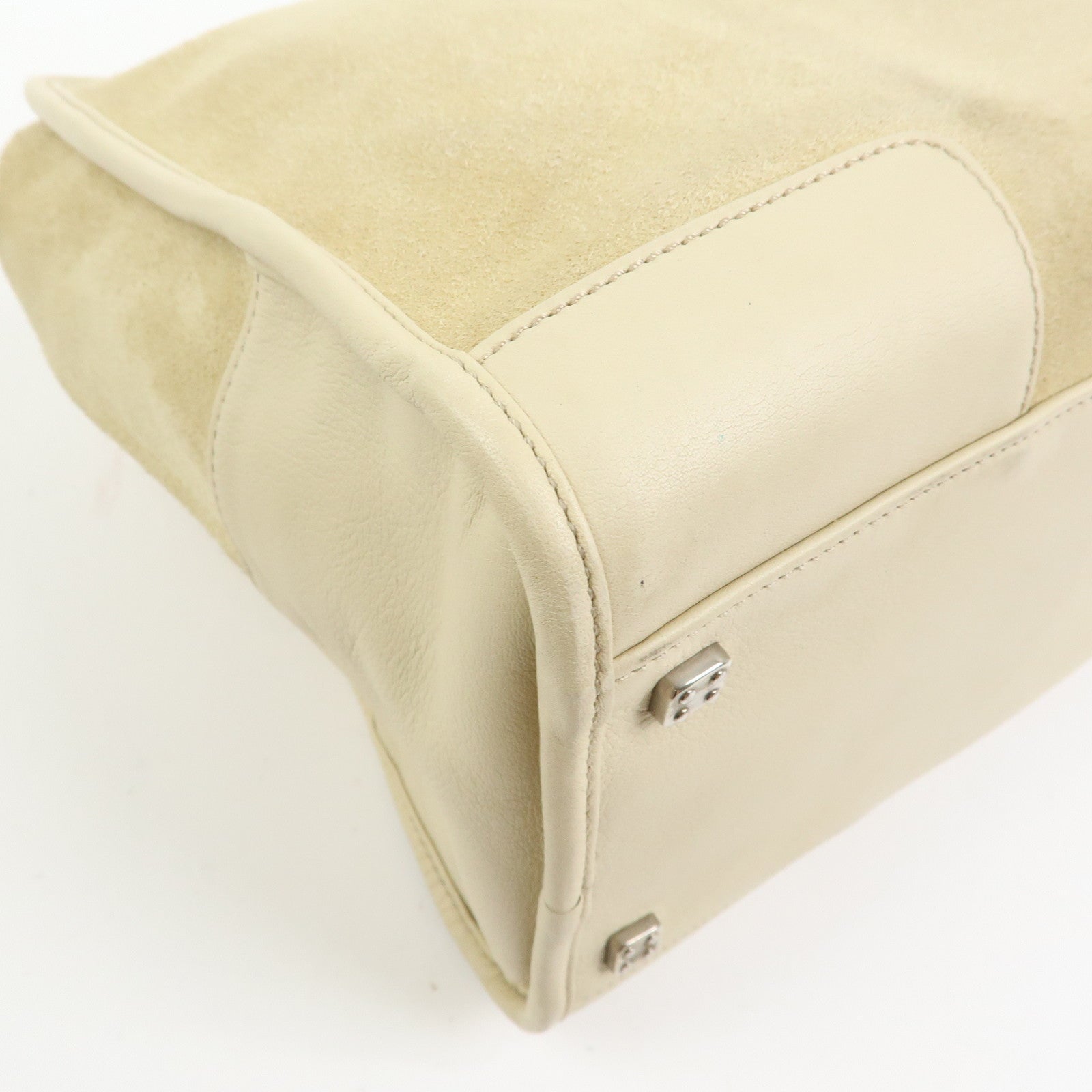LOEWE Amazona 36 Suede Leather Boston Bag Hand Bag Beige Ivory