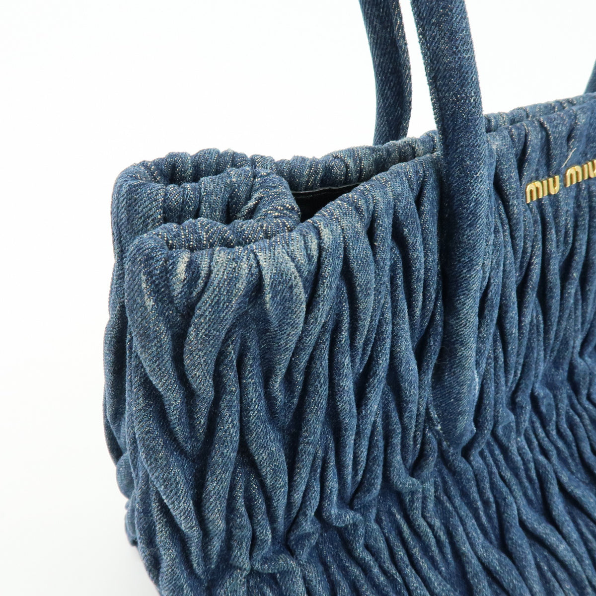 MIU MIU Logo Matelasse Denim Shoulder Bag Tote Bag Blue