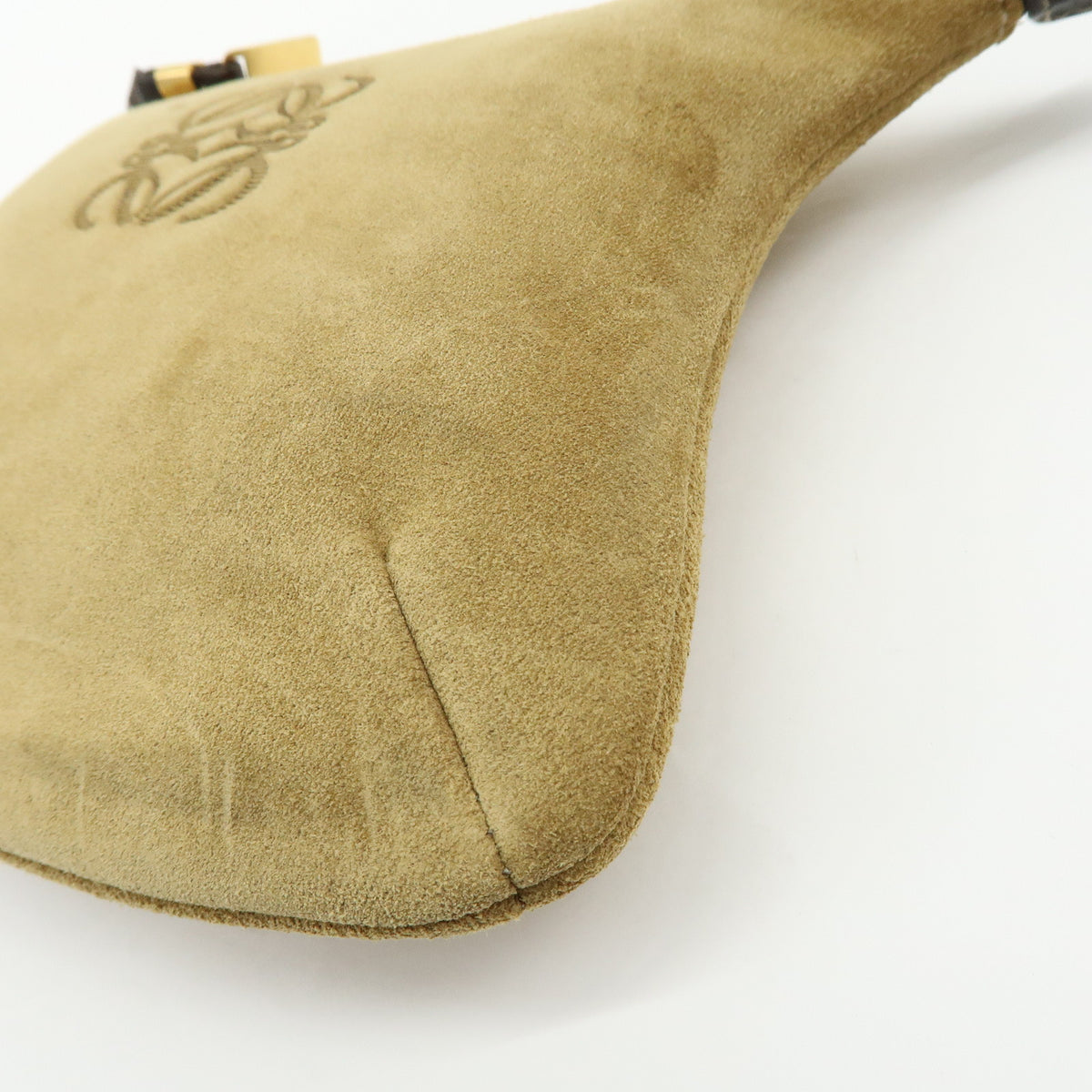 LOEWE Anagram Suede Accessory Pouch Makeup Bag Pouch Beige Gold