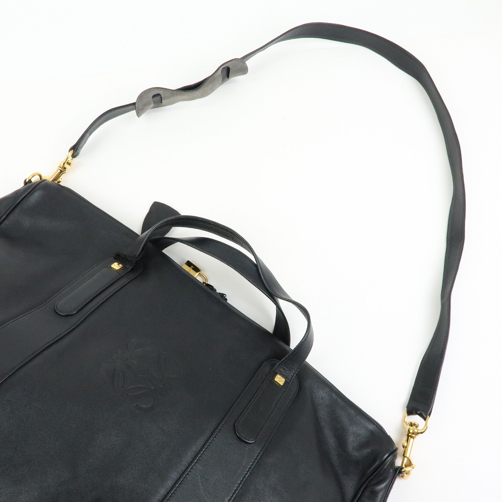 LOEWE Anagram Calf Leather 2Way Bag Boston Bag Travel Bag Black