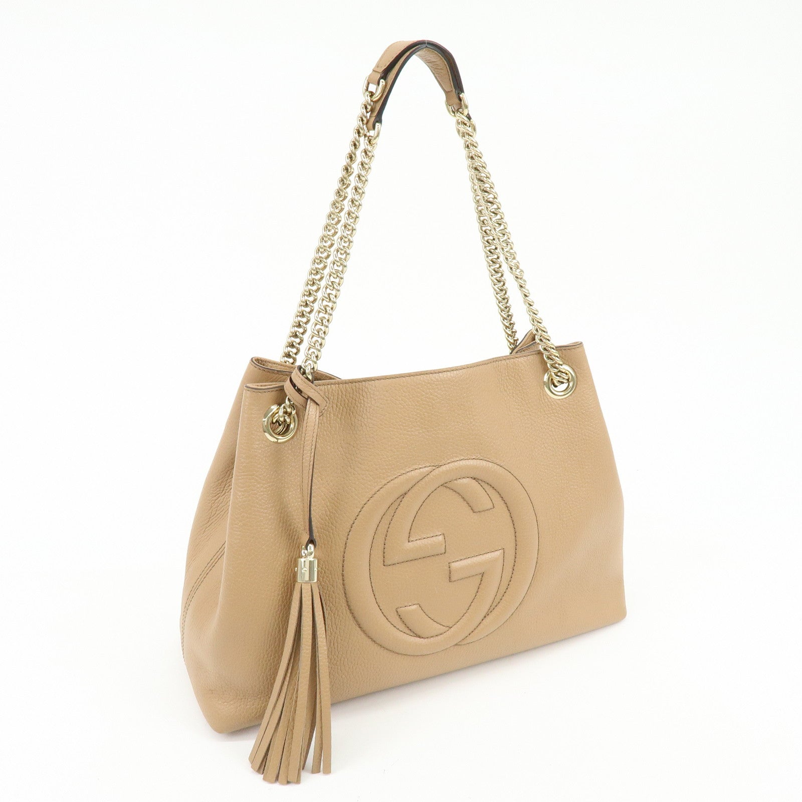 GUCCI SOHO Interlocking G Leather Chain Shoulder Bag Beige 536196
