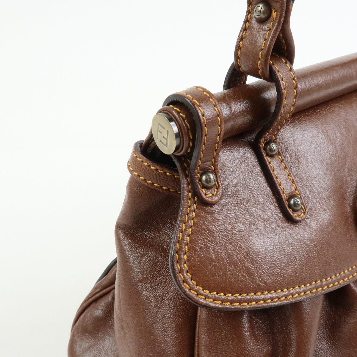 FENDI Zucca Leather Borsa Magic Hand Bag Brown 8BN143
