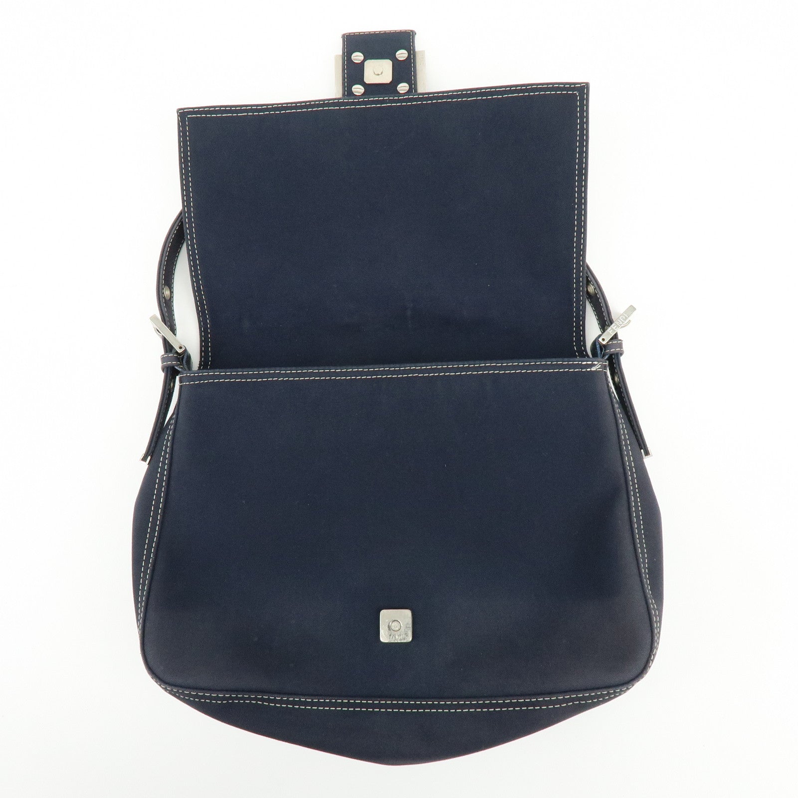 FENDI Mamma Baguette Canvas Shoulder Bag Marble Motif Navy  8BR001