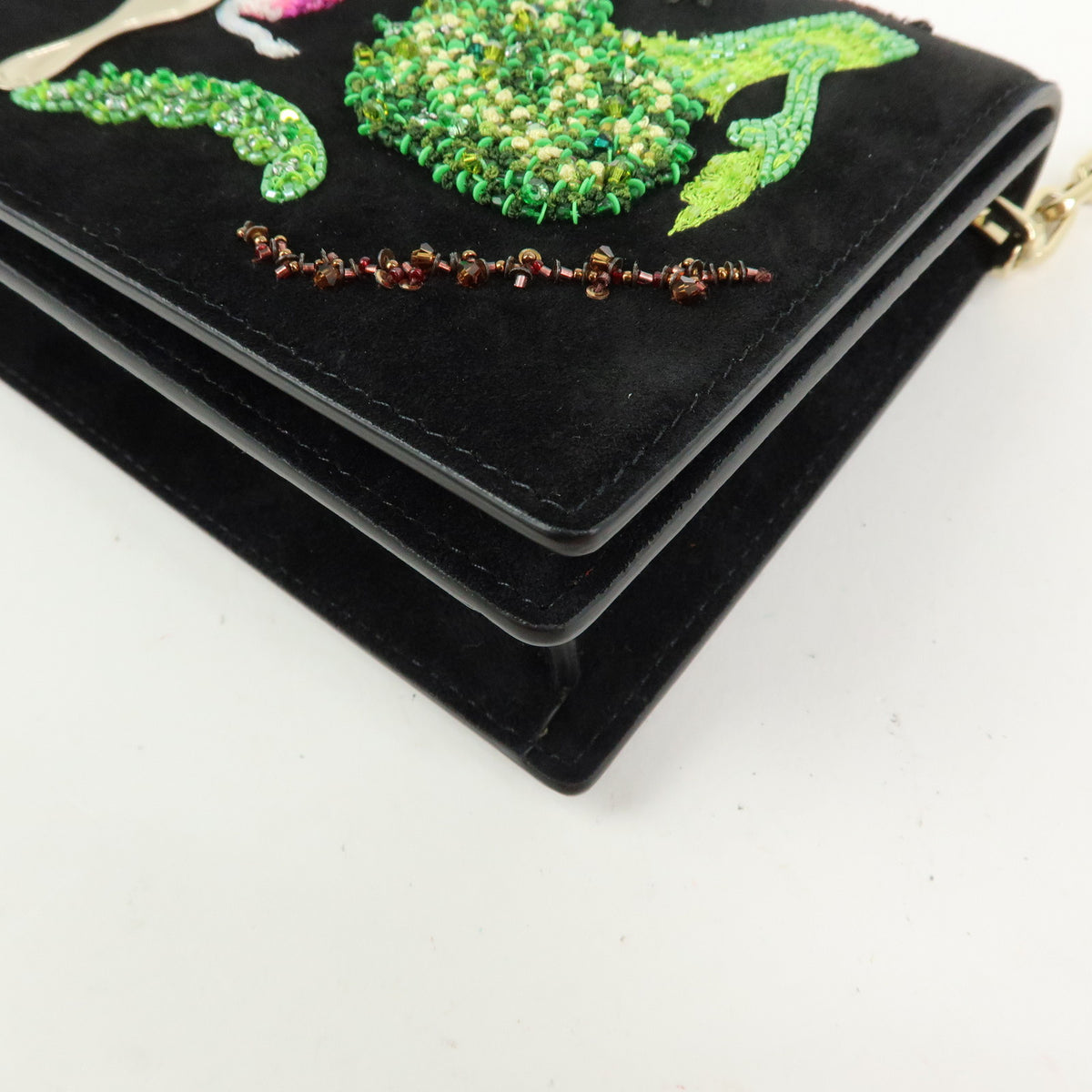 Christian Louboutin Suede Bettina Chain Shoulder Bag Black Green Purple