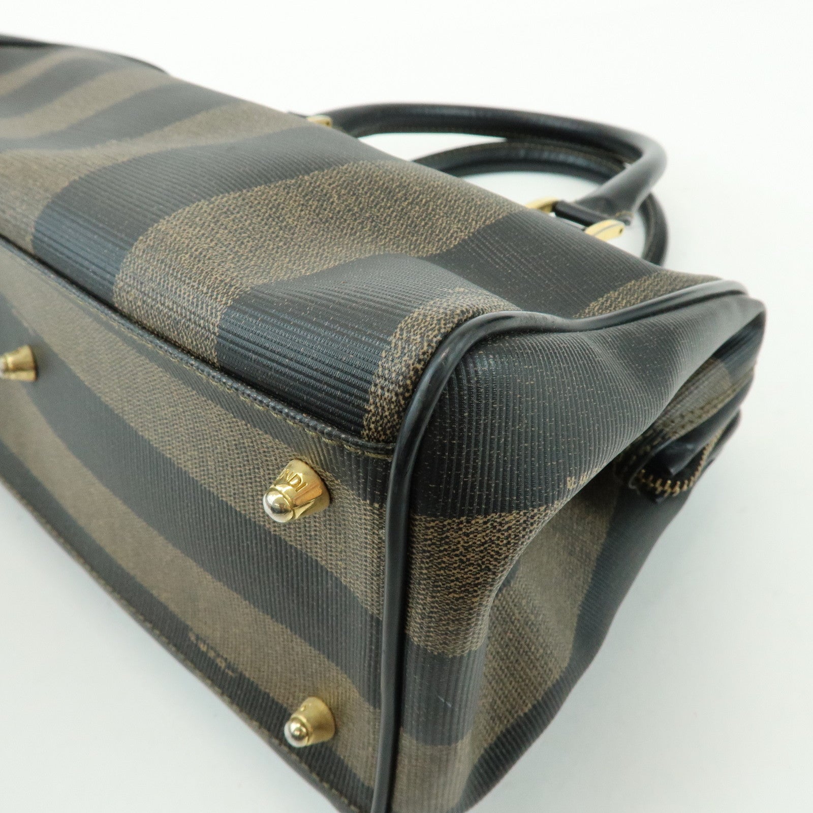 FENDI Pequin PVC Leather 2Way Bag Boston Bag Brown 259022