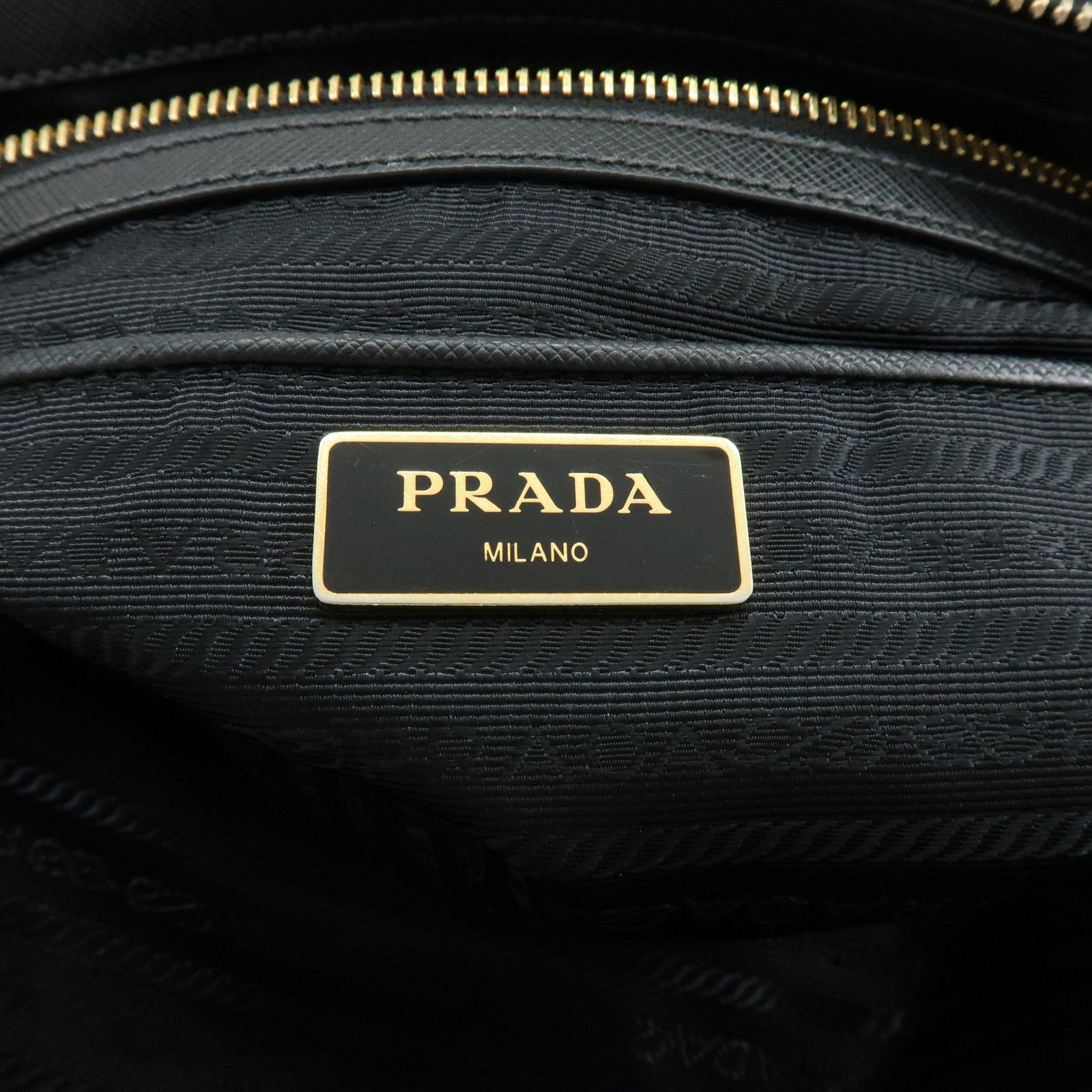 PRADA Logo Nylon Saffiano Leather Shoulder Bag Black 1BG253