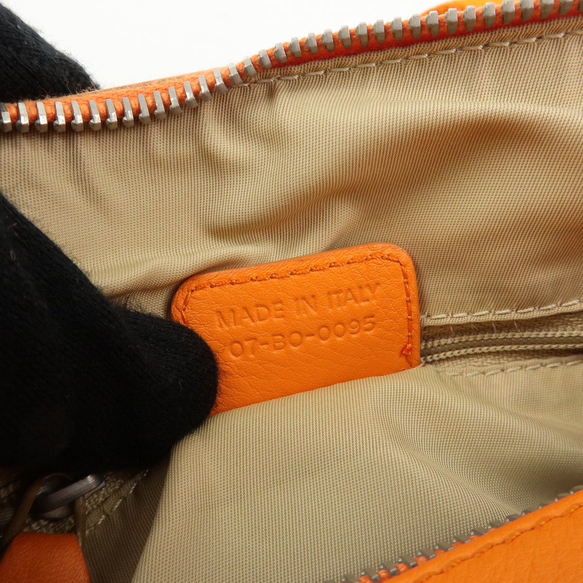Christian Dior Trotter Jacquard Canvas Leather Hand Bag Beige Orange