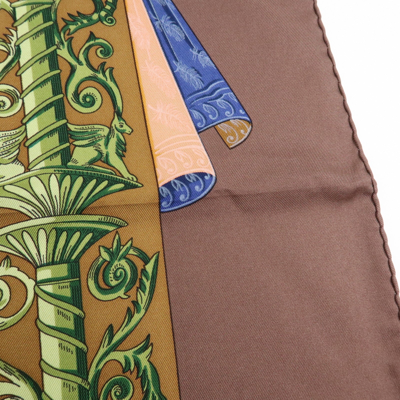 HERMES Carre 90 Silk 100% Scarf L ATLANTIDE Brown Blue Gold