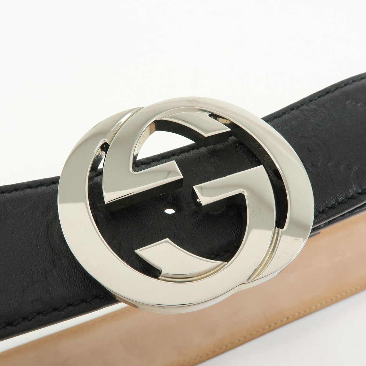 GUCCI Interlocking G Guccissima Leather Belt Black Silver 114984
