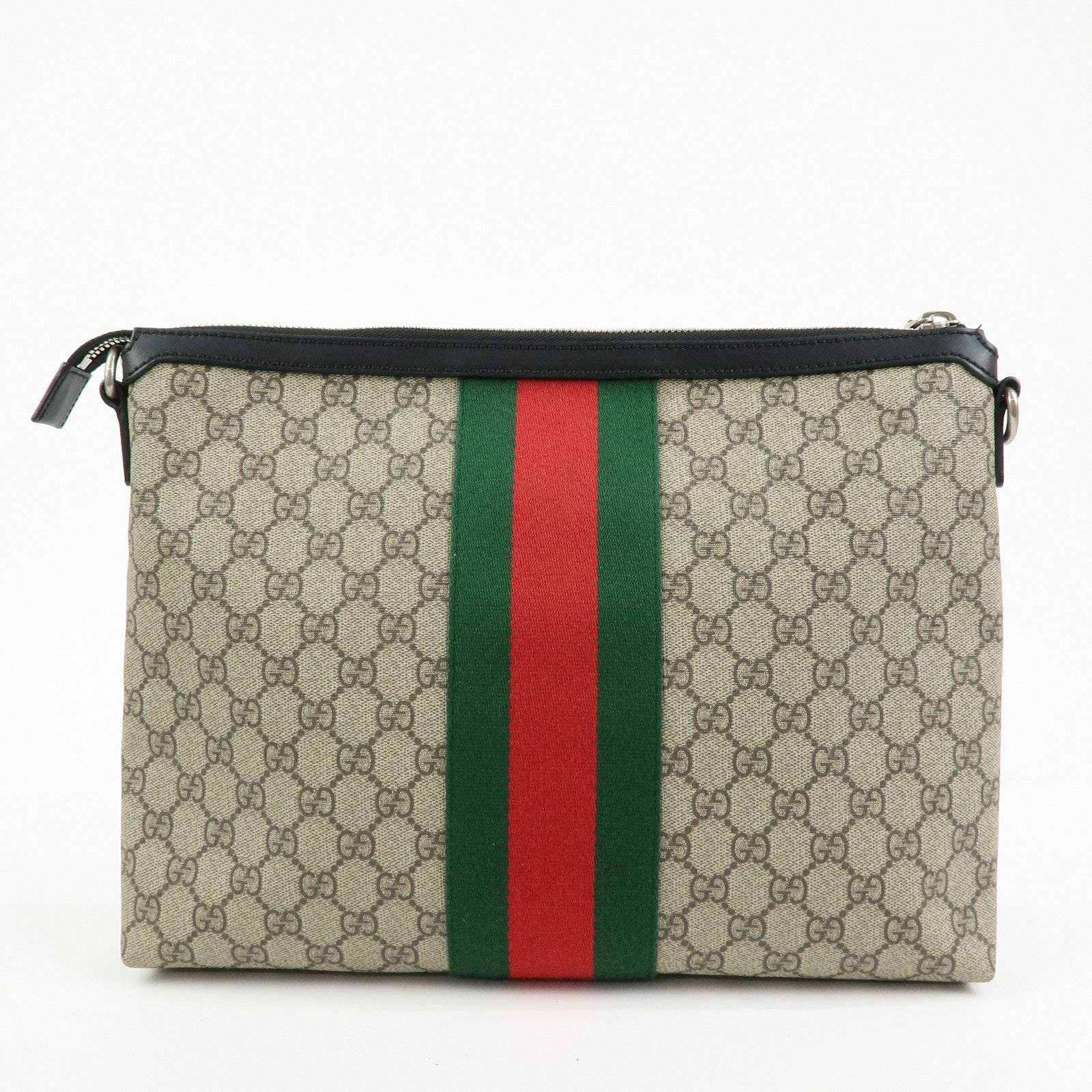 GUCCI Sherry GG Supreme Leather Messenger Bag Beige Black 523335