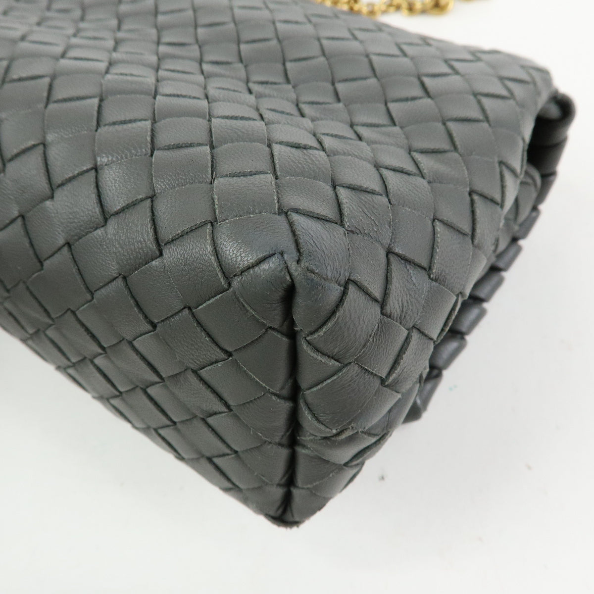 BOTTEGA VENETA Intrecciato Small Olimpia Chain Shoulder Bag Gray