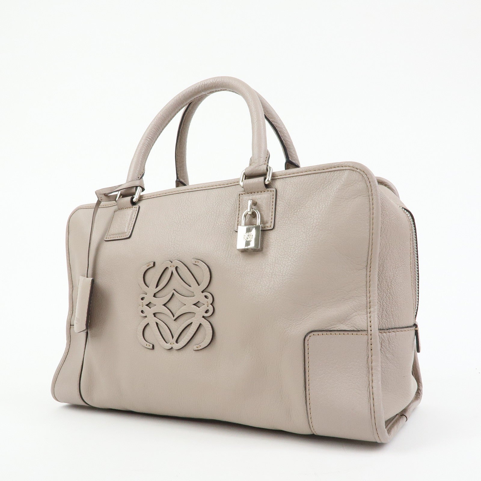 LOEWE Amazona 36 Anagram Leather Hand Bag Boston Bag Beige