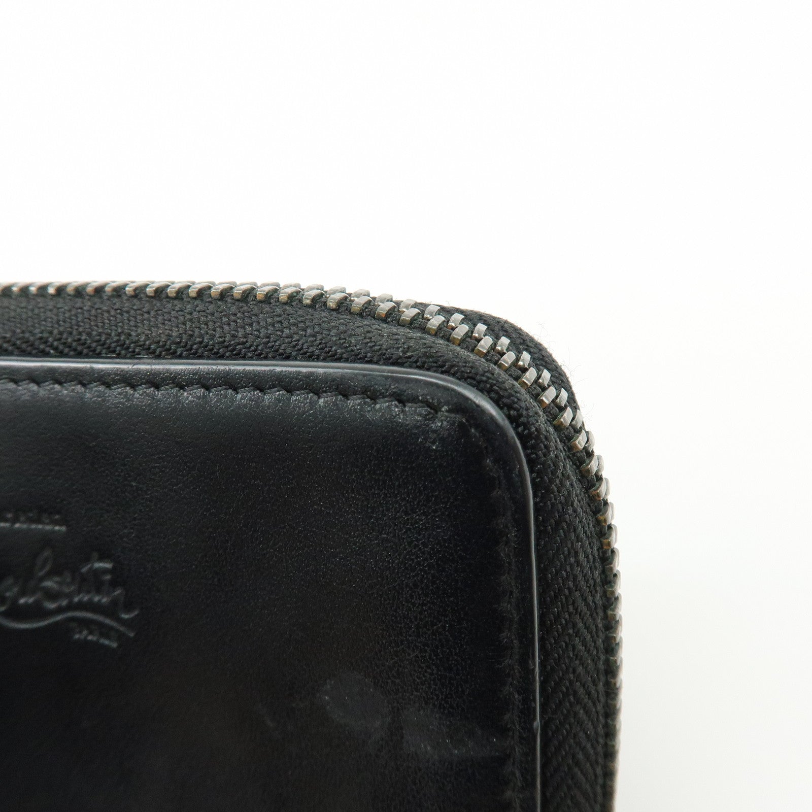 Christian Louboutin Studs Leather Round Zippy Compact Wallet Black