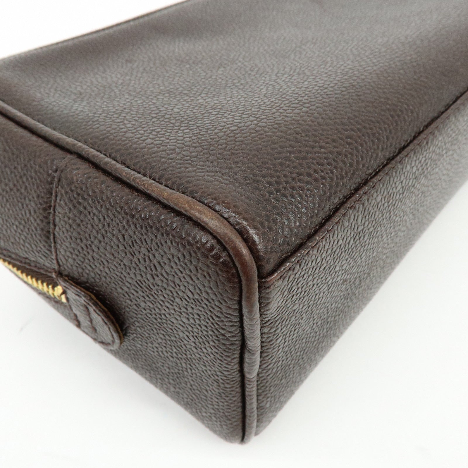 CHANEL COCO Mark Caviarskin Pouch Cosmetic Pouch Dark Brown A01996