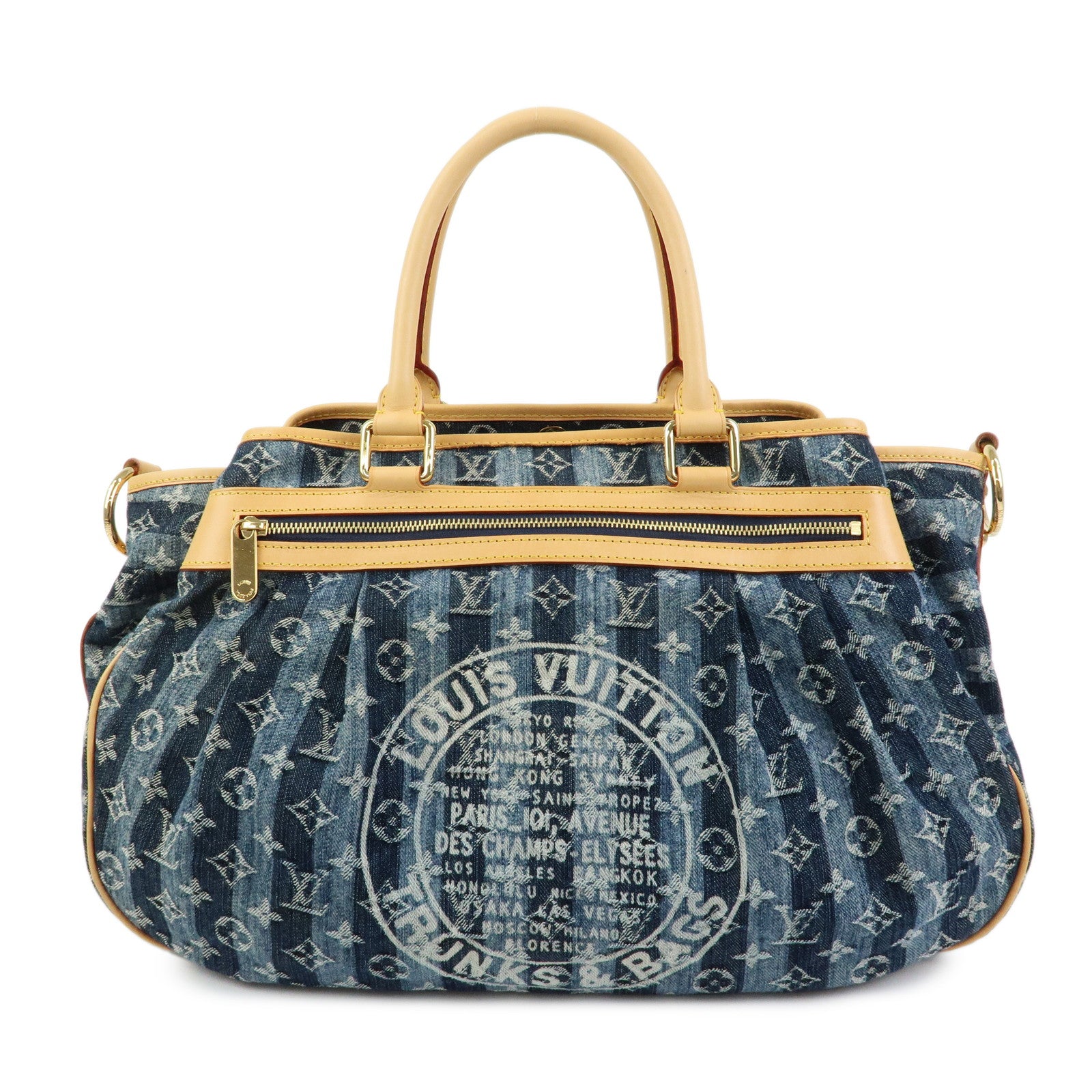 Louis Vuitton Monogram Denim Cabas Raye GM 2Way Hand Bag Blue M95336