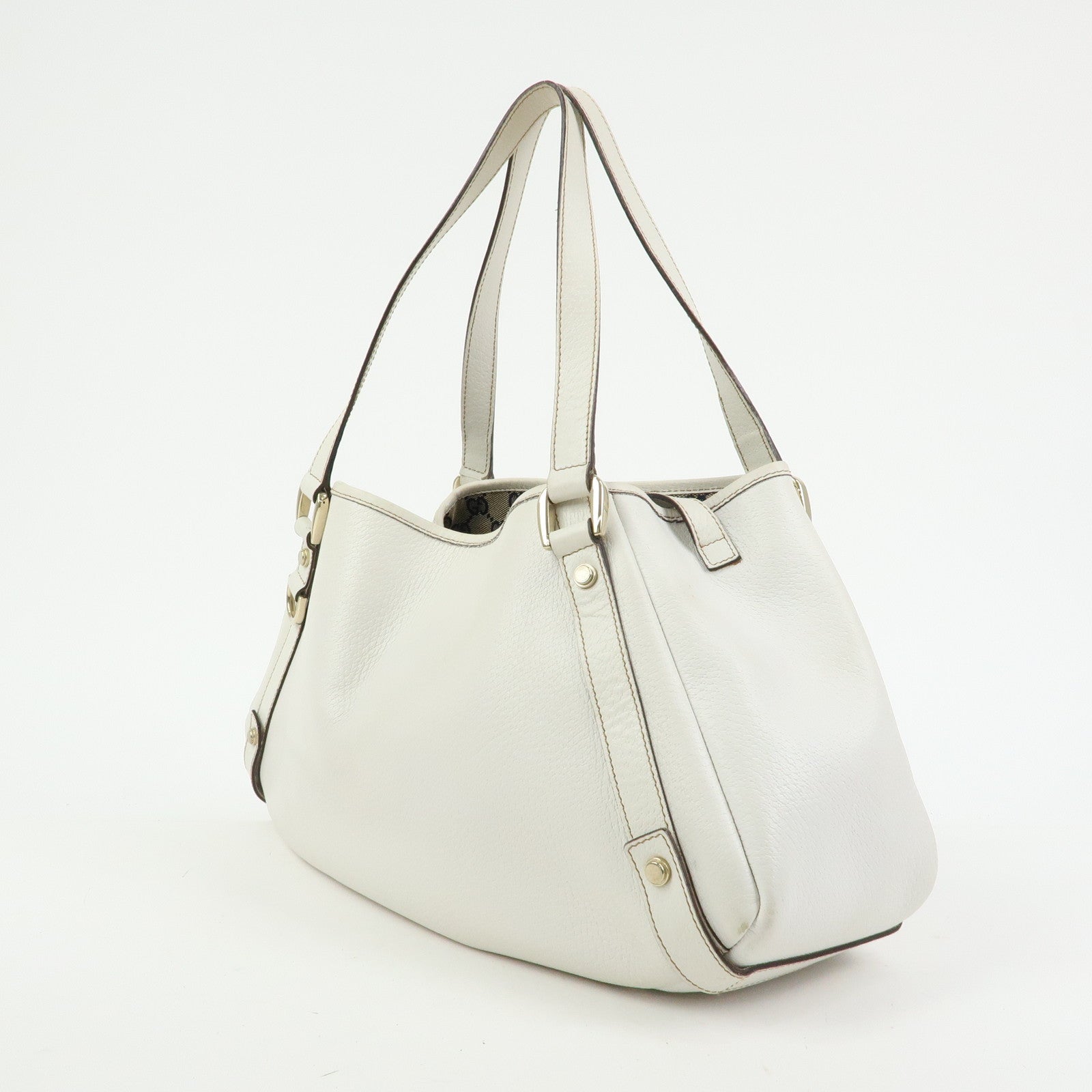 Gucci Abbey Leather Tote Bag Shoulder Bag Hand Bag White 130736