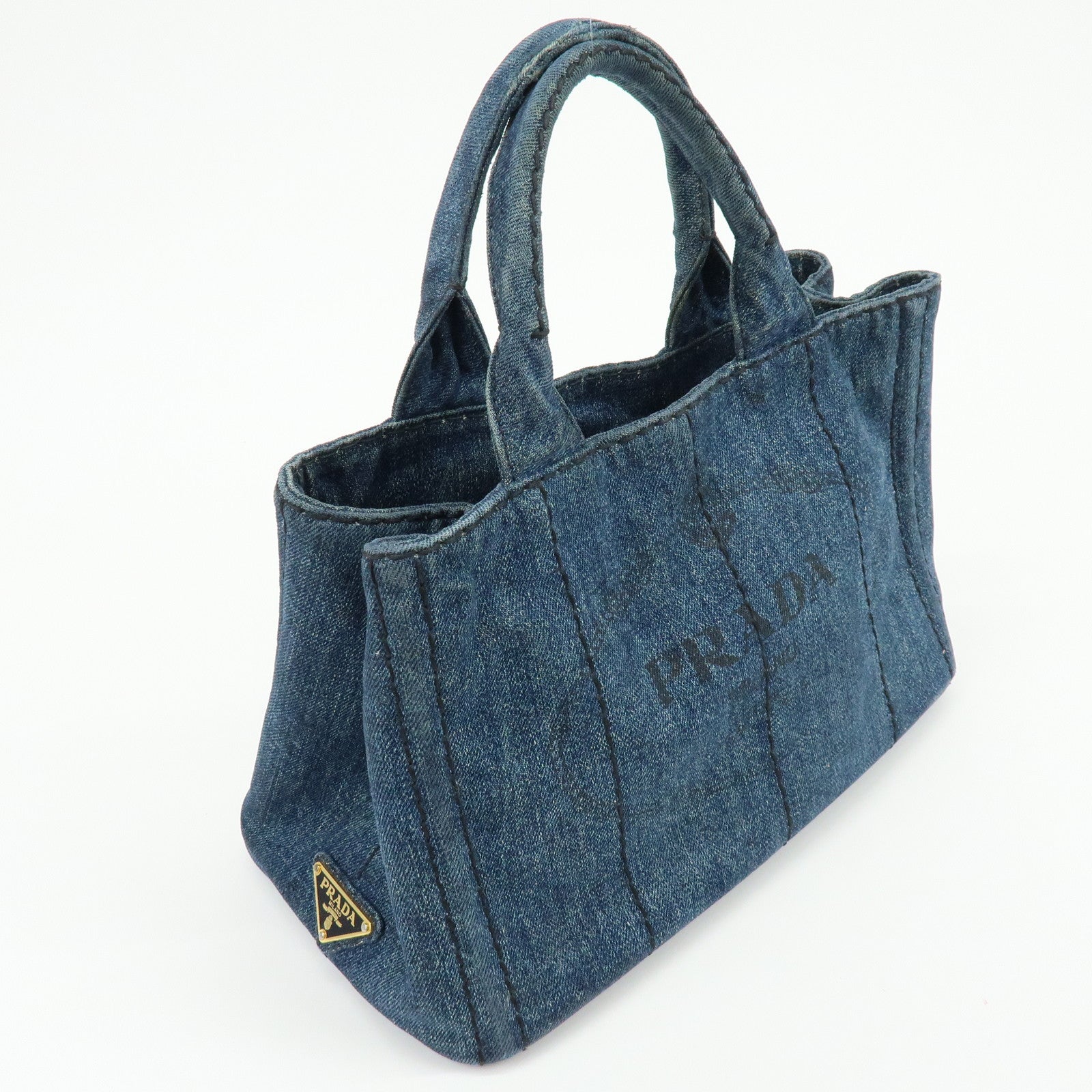 PRADA Canapa Mini Triangle Logo Denim 2Way Bag Hand Bag Blue B2439G