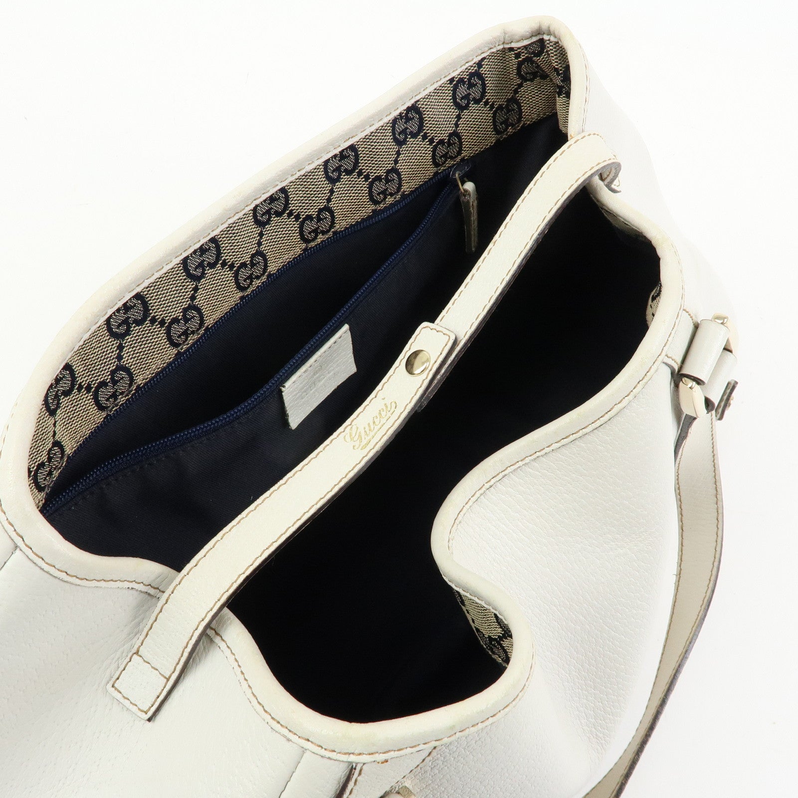 Gucci Abbey Leather Tote Bag Shoulder Bag Hand Bag White 130736