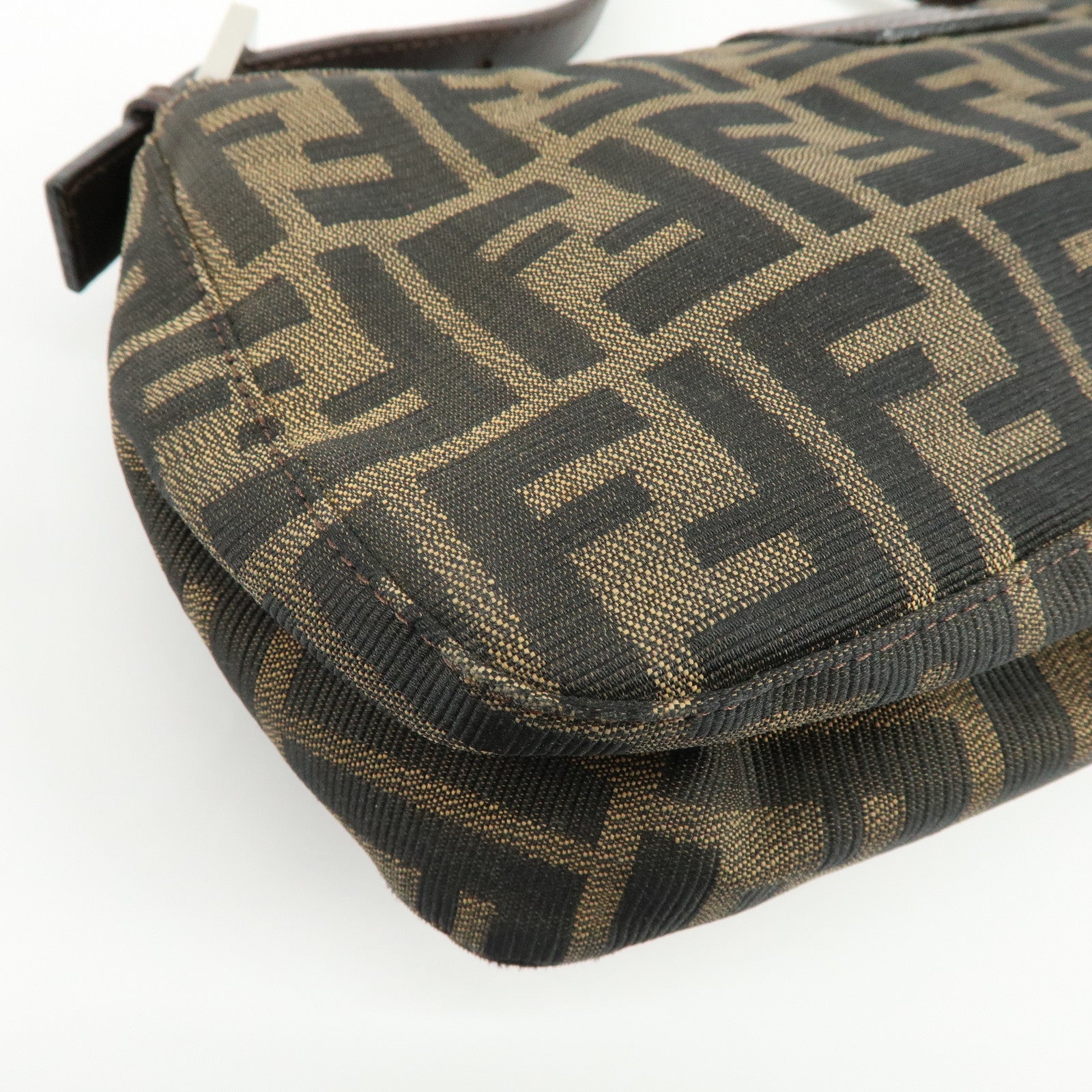 FENDI Zucca Canvas Leather Shoulder Bag Hand Bag Brown Black 26722