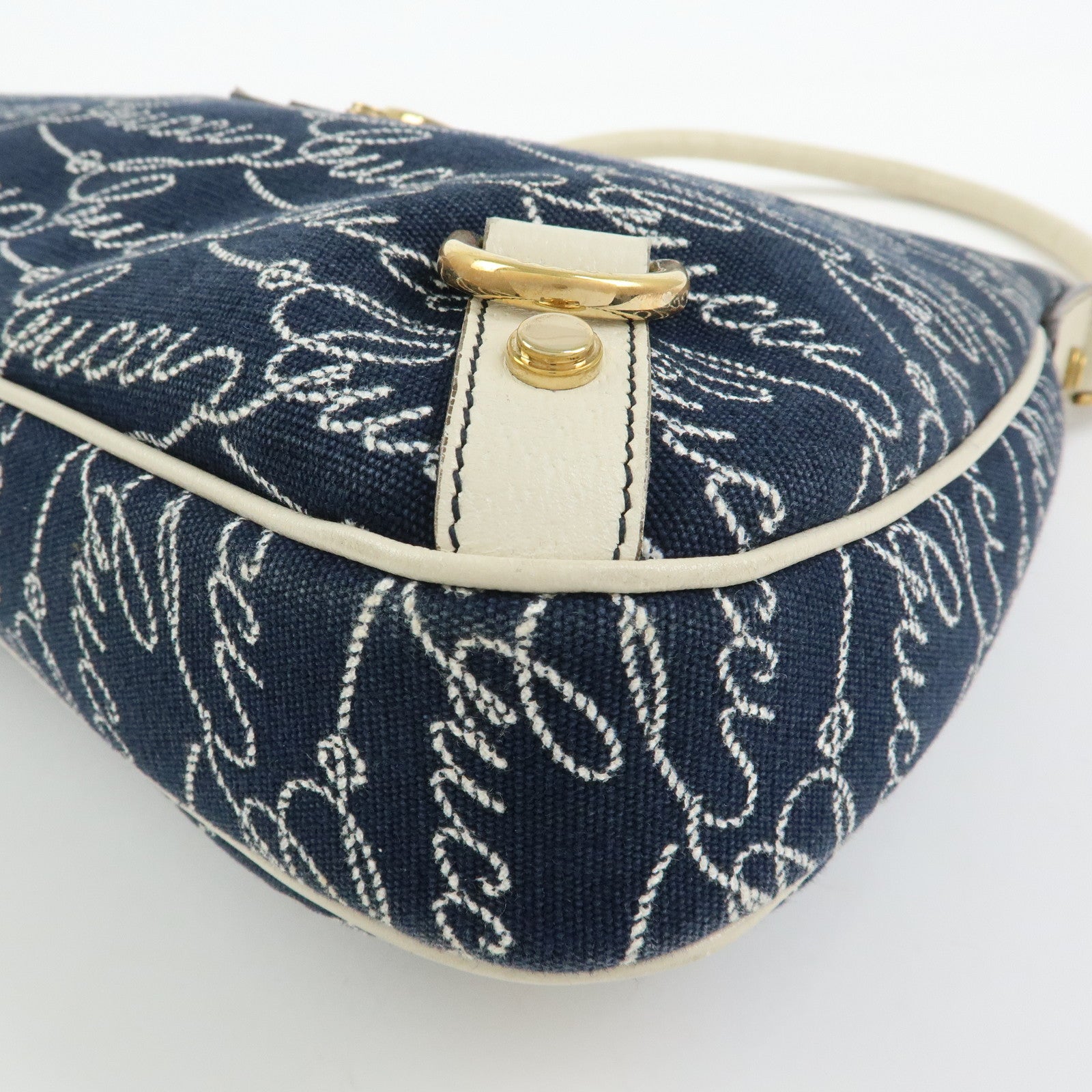 GUCCI Abbey Canvas Leather Shoulder Bag Hand Bag Navy White 130738