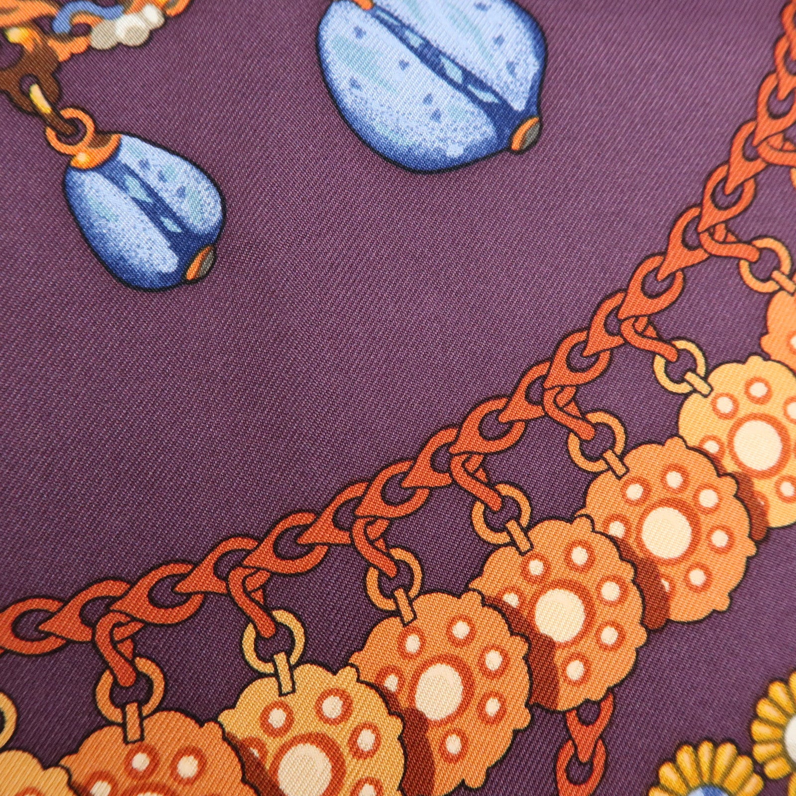 HERMES Carre 90 Silk 100% Scarf KOSMIMA Jewelry Brown Mustard Purple