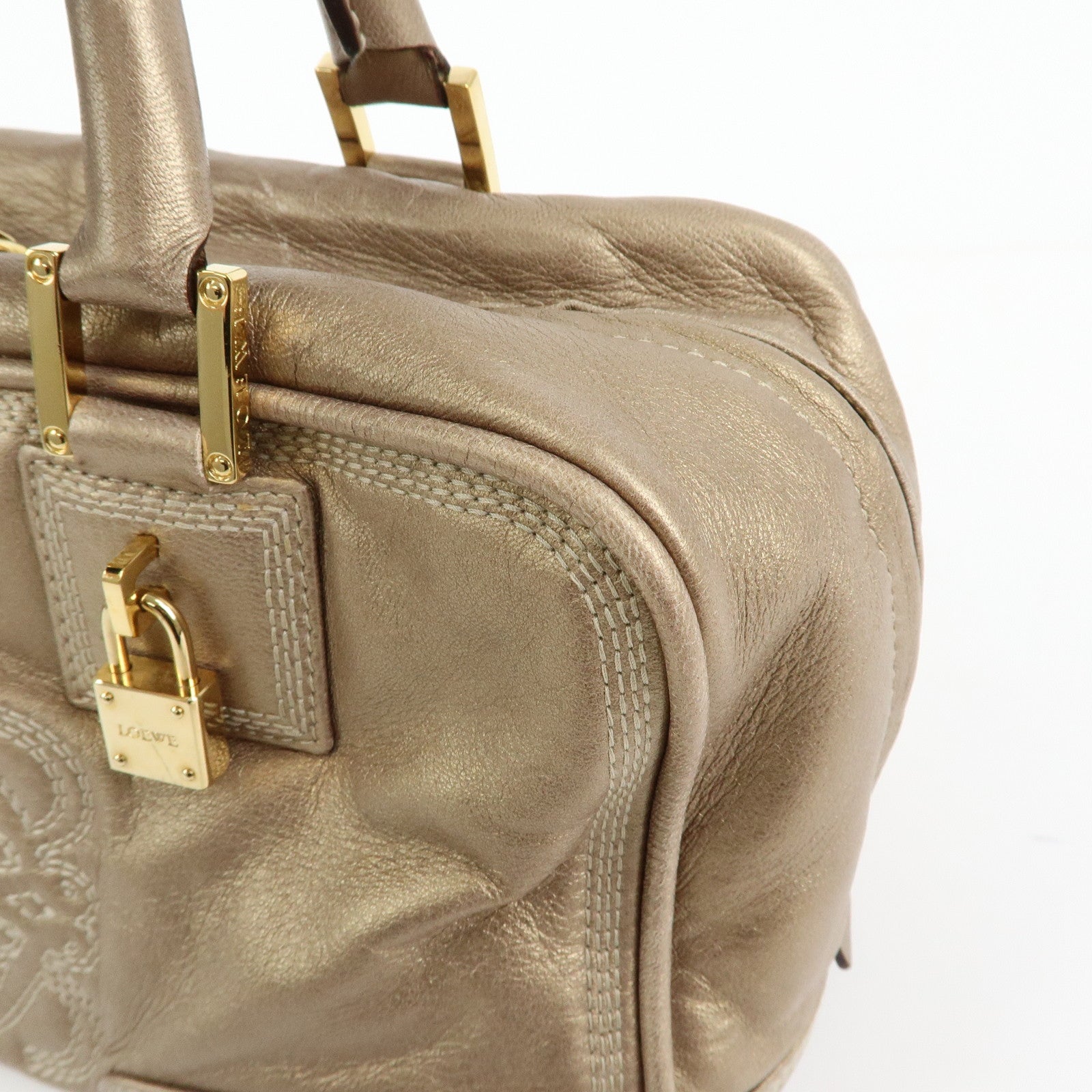 LOEWE Amazona 28 Nappa Leather Hand Bag Boston Bag Gold