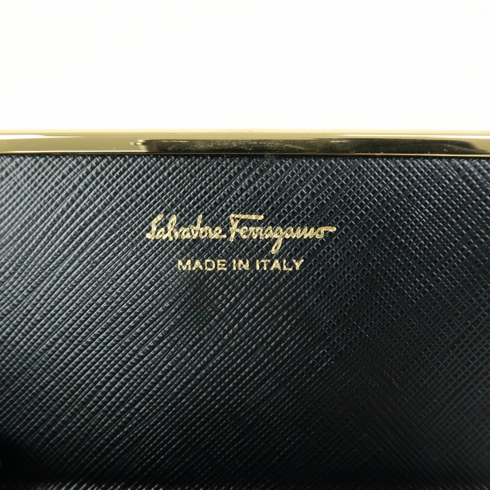 Ferragamo Gancini Embossed Leather Card Case Card Holder Black