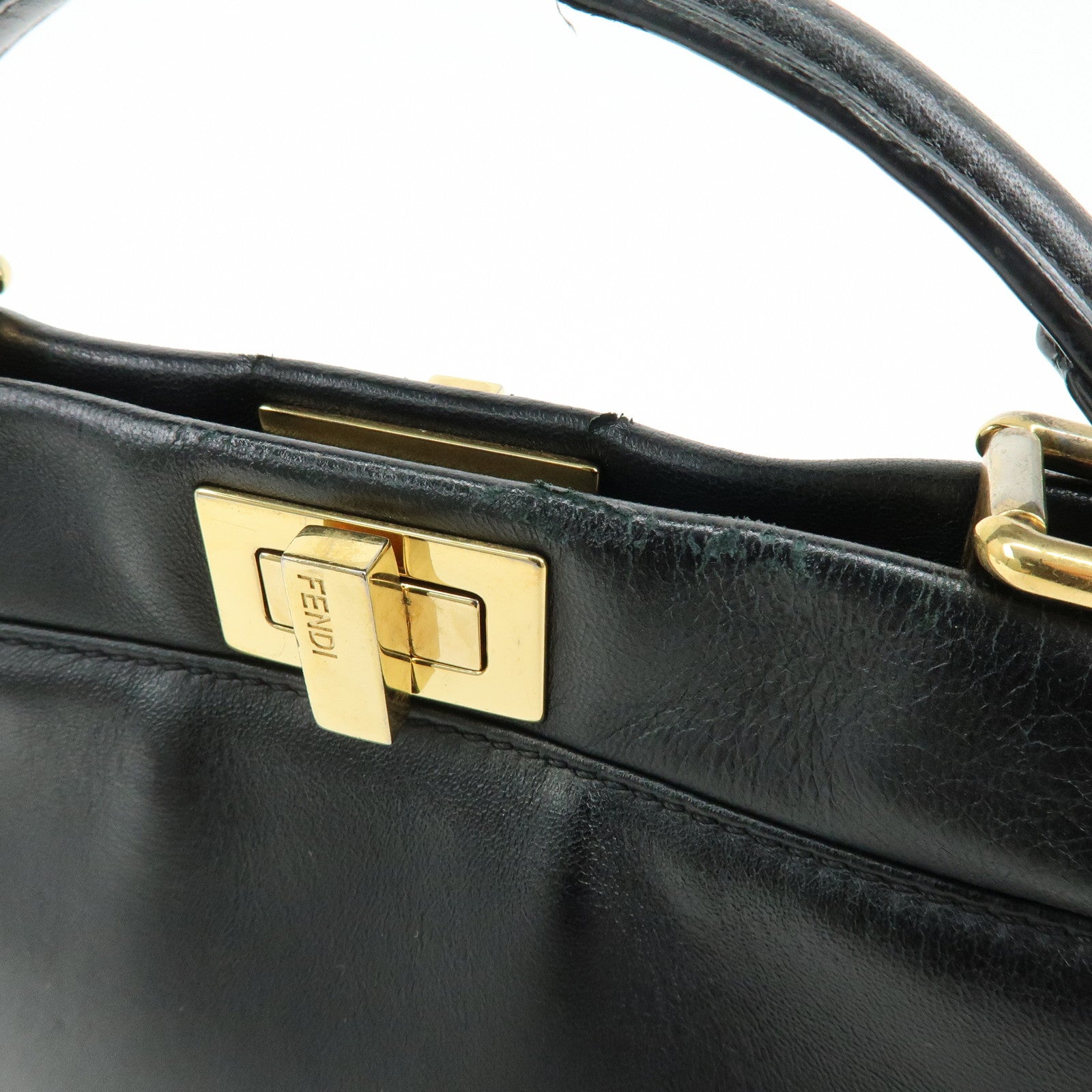 FENDI Peekaboo Mini Leather 2Way Shoulder Bag Hand Bag Black 8BN244