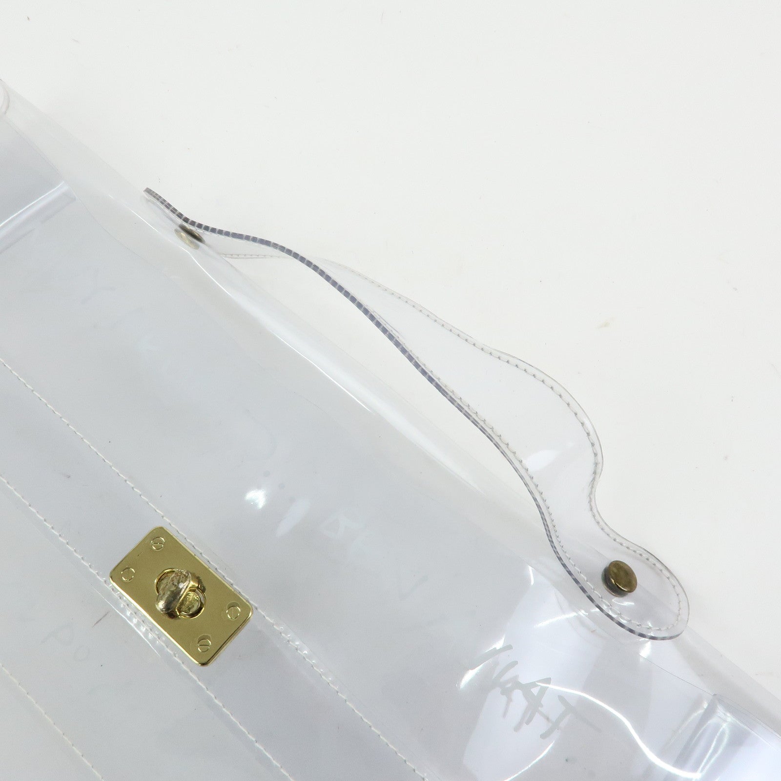 HERMES Kelly Vinyl Hand Bag Clear Transparent Gold