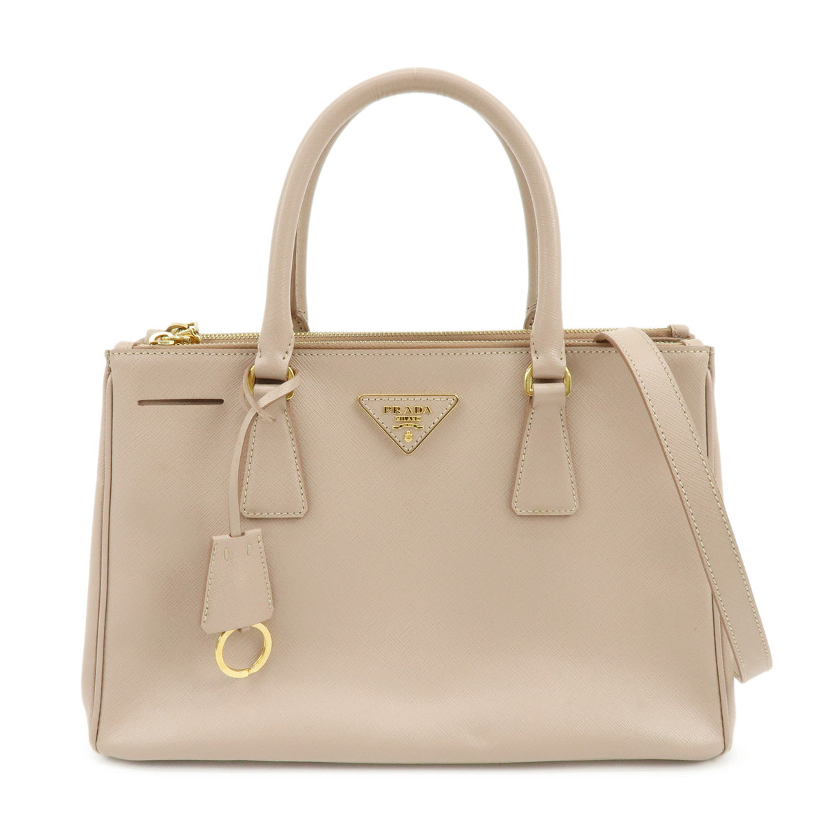 PRADA Triangle Logo Galleria Saffiano Leather 2Way Bag Beige BN1801