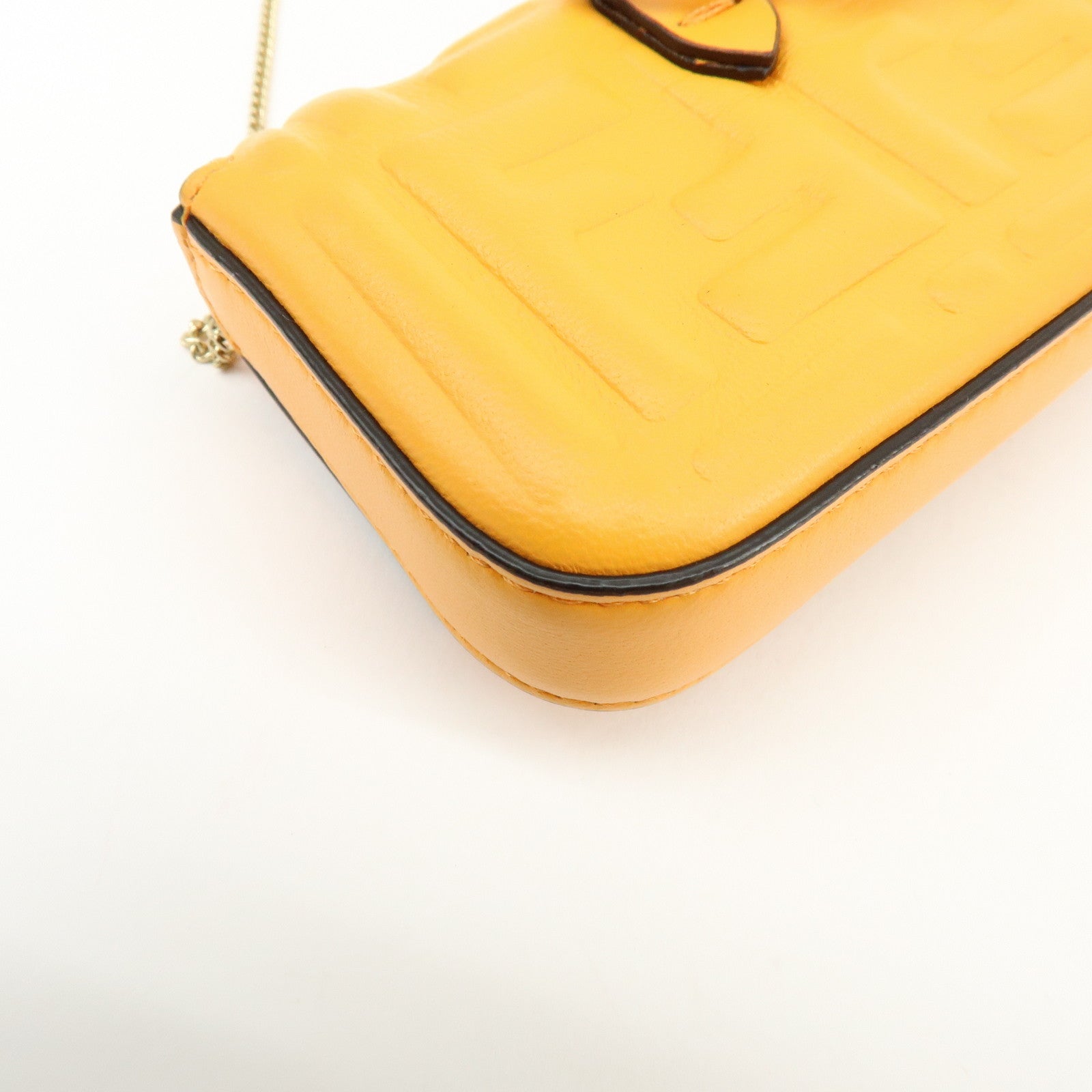 FENDI Nappa Leather Nano Baguette Charm Shoulder Bag Orange 7AR844