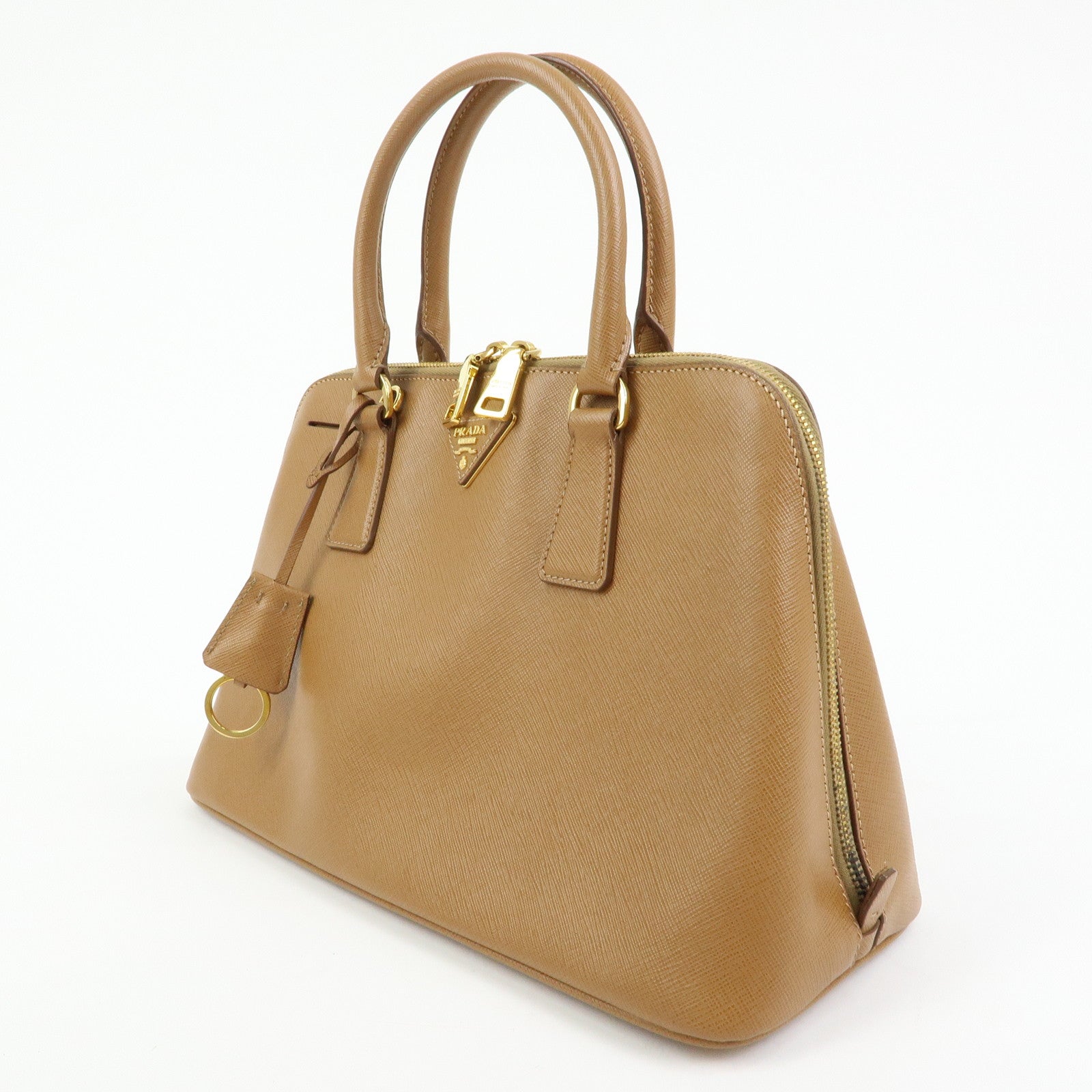 PRADA Triangle Logo Saffiano Leather Hand Bag Camel BL0837