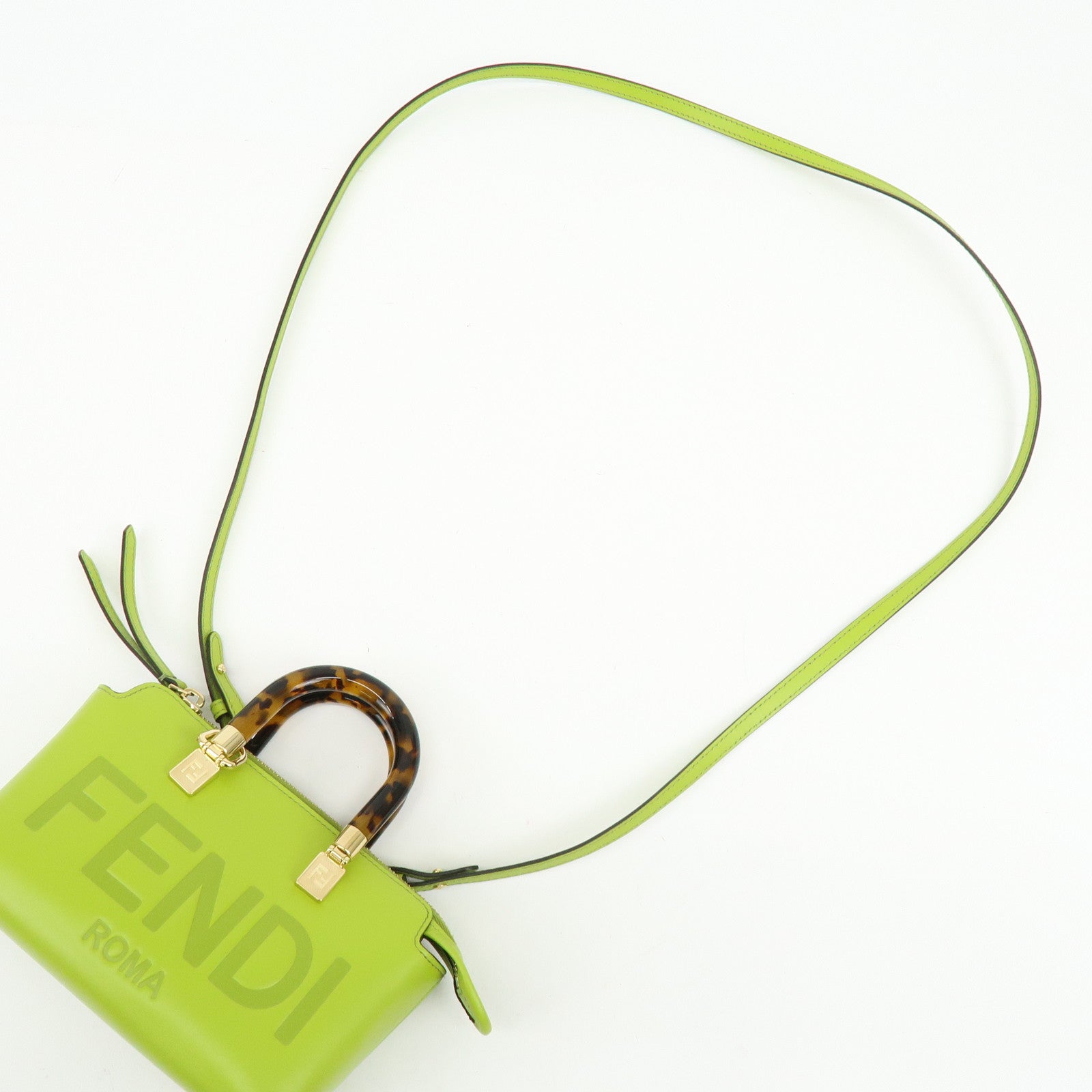 FENDI By the Way Leather 2Way Bag Mini Hand Bag Lime Green 8BS067