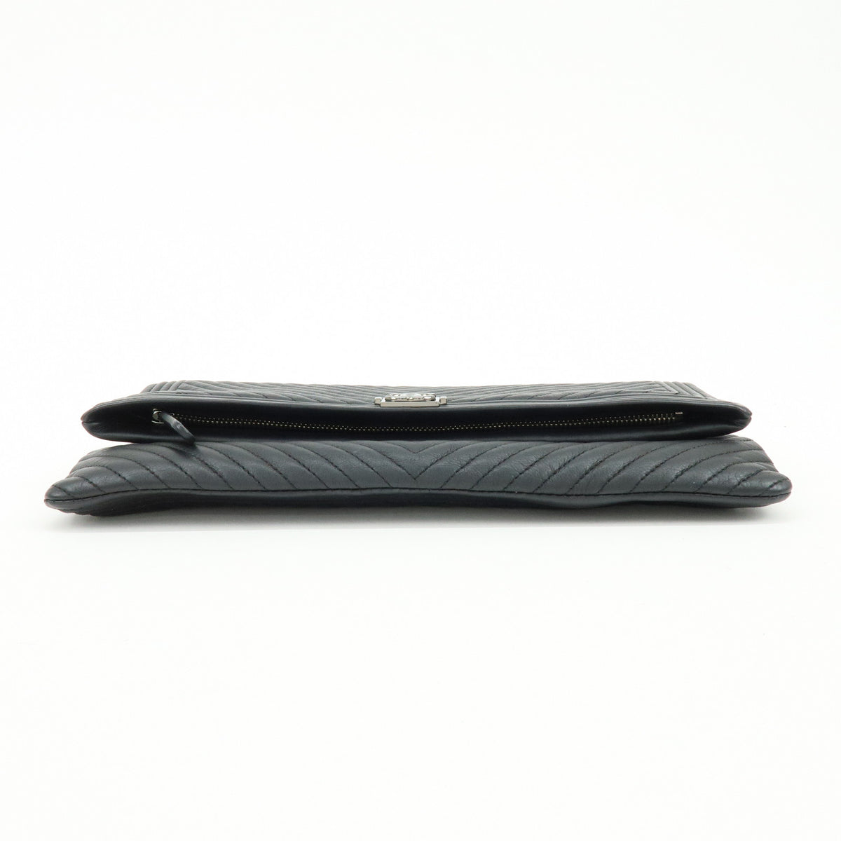 CHANEL Boy Chanel Chevron Calfskin Clutch Bag Black Silver